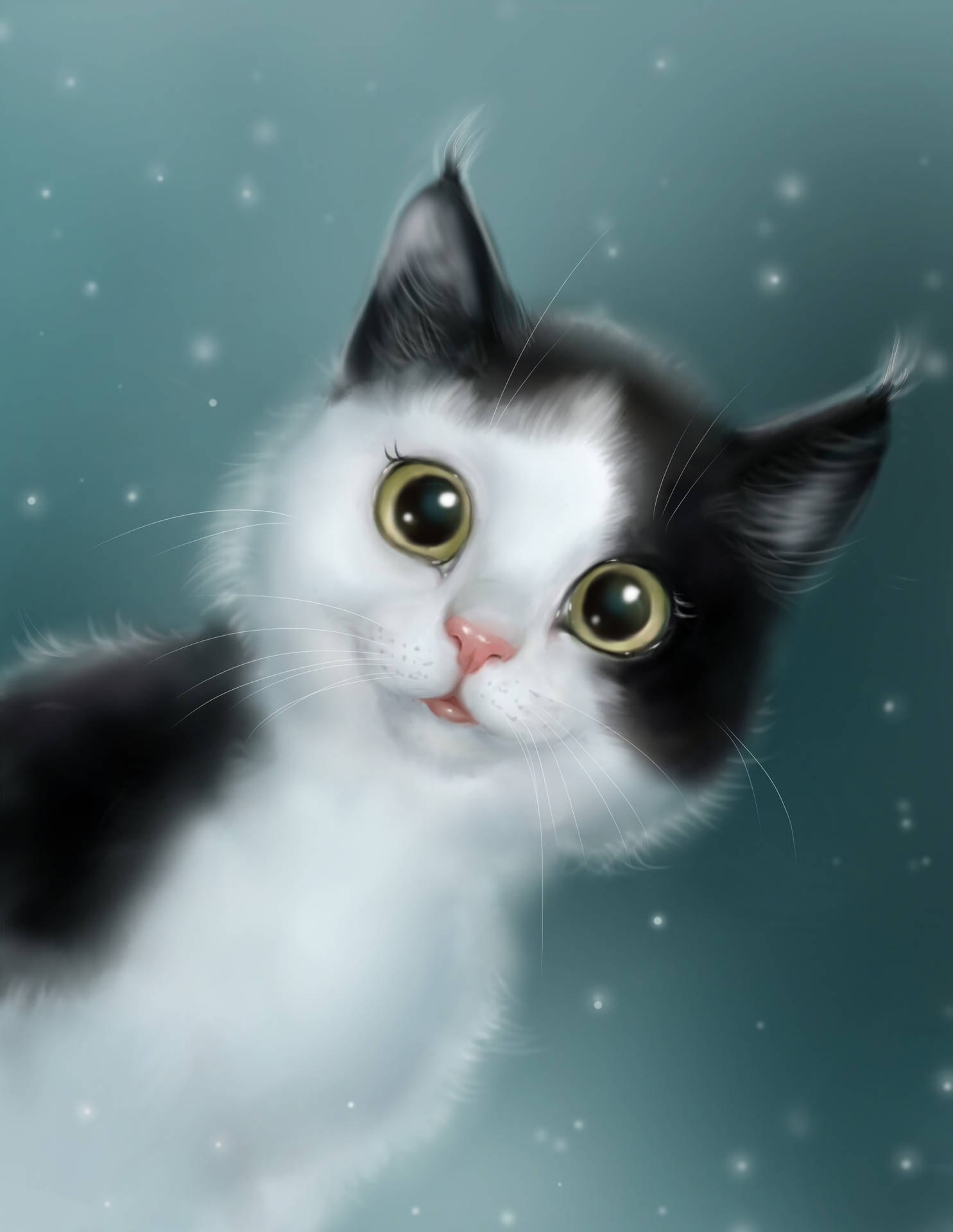 Pintura suave y dinámica de un lindo gato blanco como fondo de pantalla.