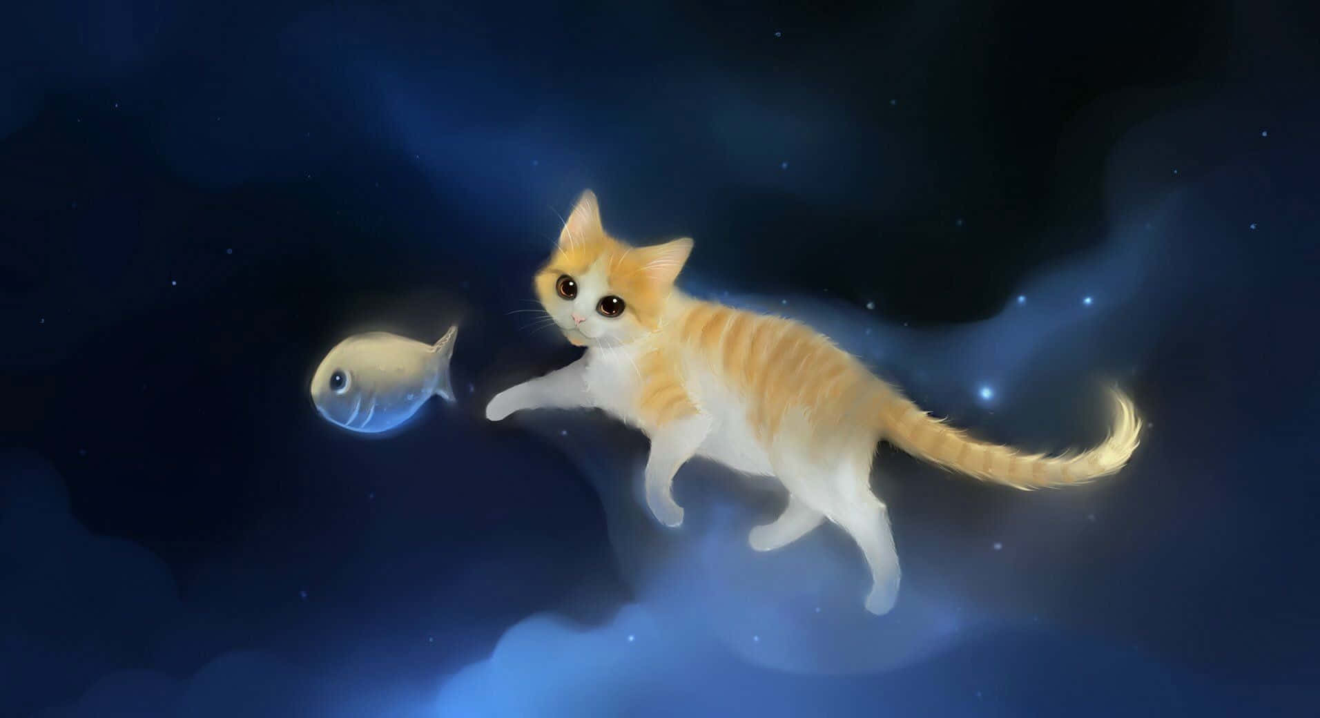 Gato anime adorable jugando con una mariposa Fondos de pantalla