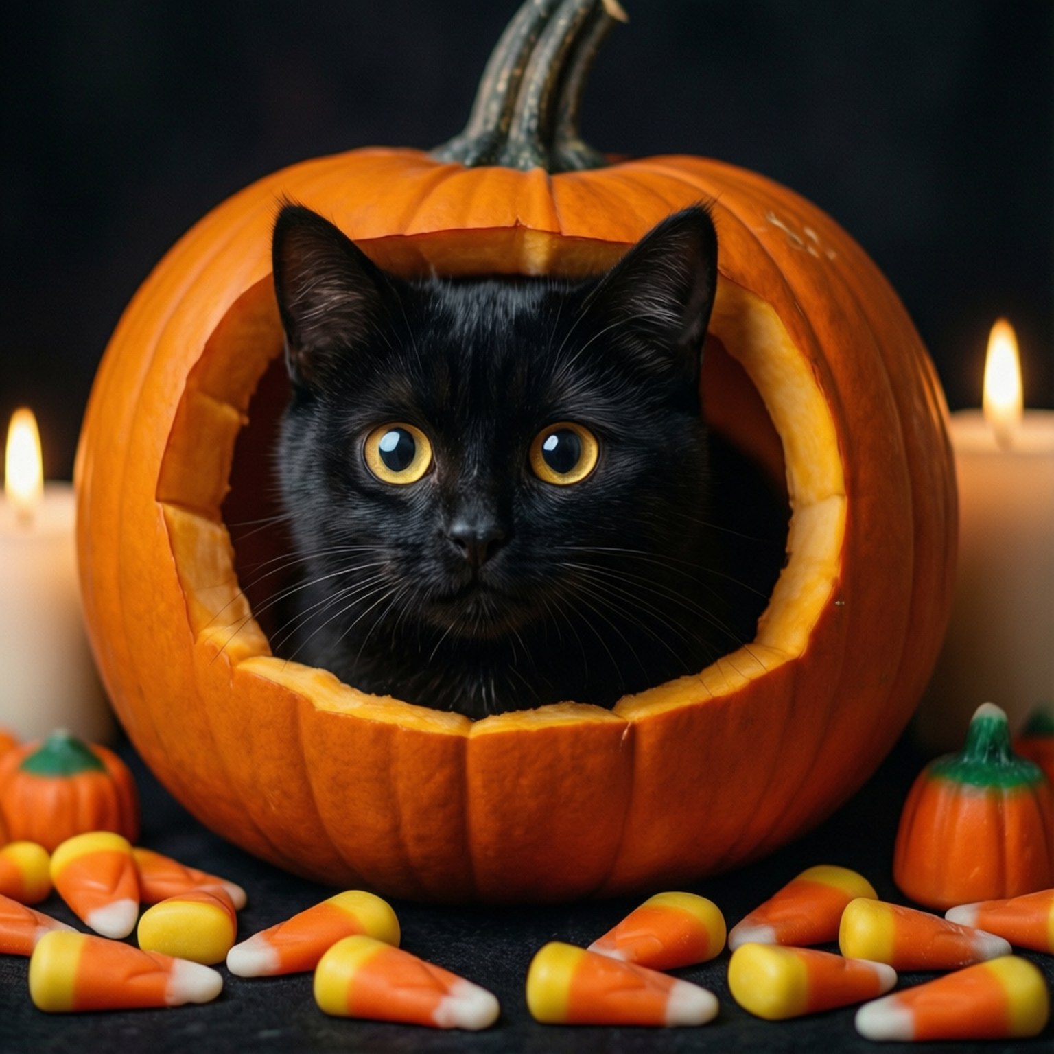 Gato Asomándose desde una Calabaza Fondos de pantalla