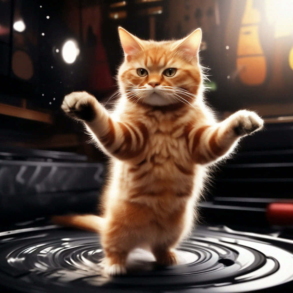 Gato Atigrado Naranja Bailando en Disco de Vinilo Fondos de pantalla