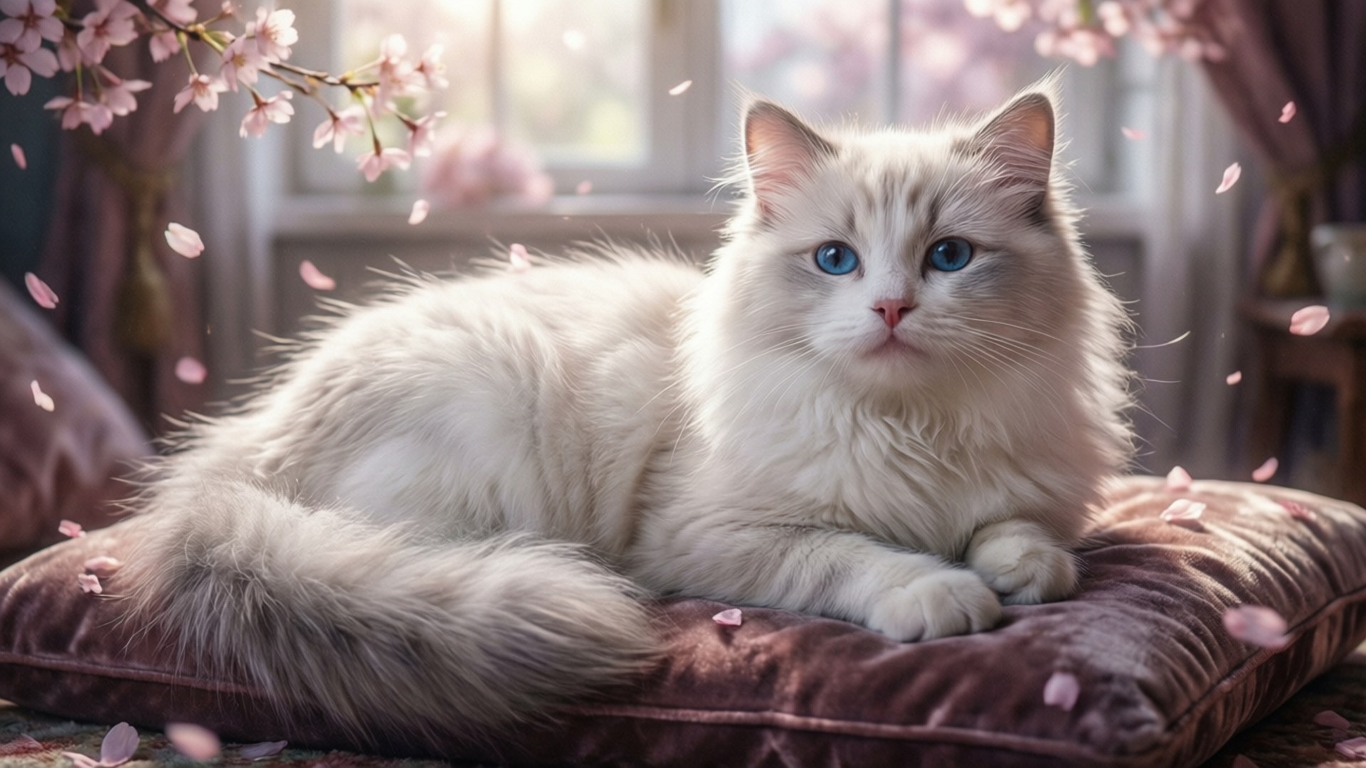 Gato Blanco en Floración Fondos de pantalla