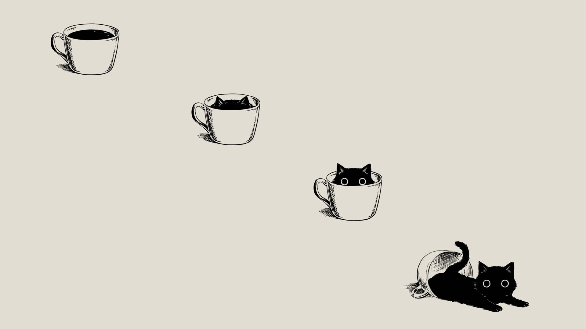 Gato caricaturesco reflexionando sobre la vida en una taza de café Fondos de pantalla