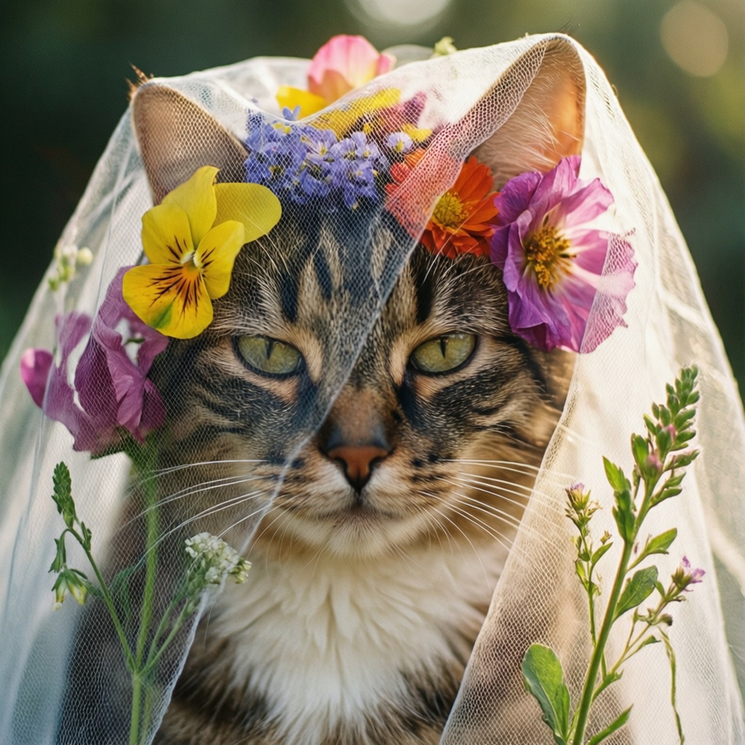 Gato con Velo Floral Fondos de pantalla