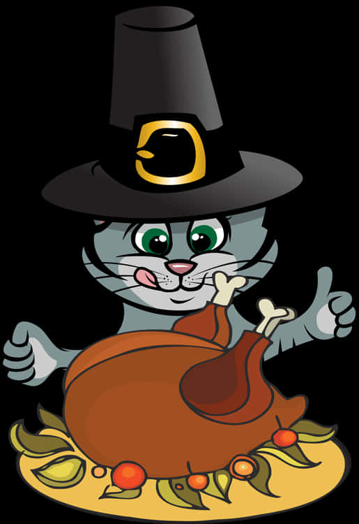 Gato de Acción de Gracias con Pavo y Sombrero de Peregrino Fondos de pantalla