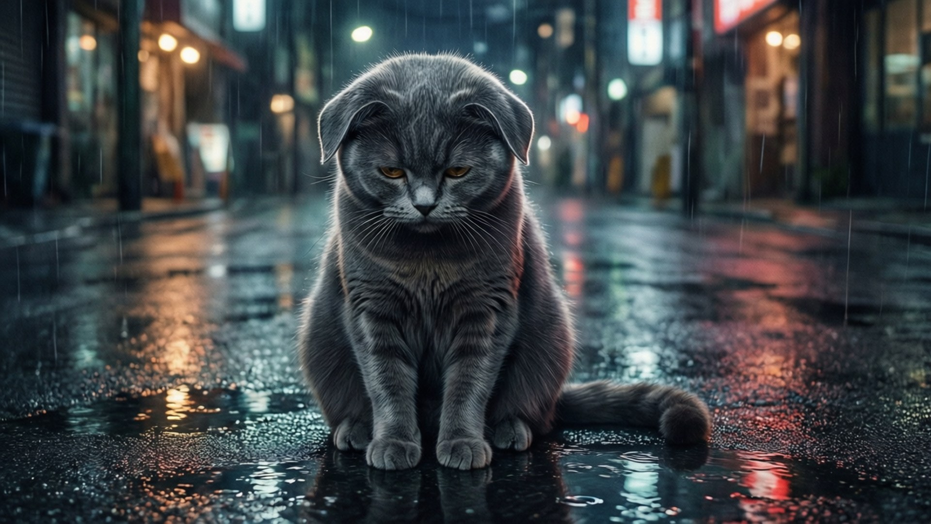 Gato en la calle lluviosa Fondos de pantalla