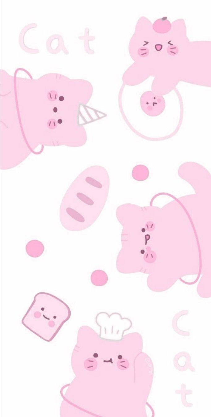 Gato Feliz Kawaii Rosa Fondos de pantalla