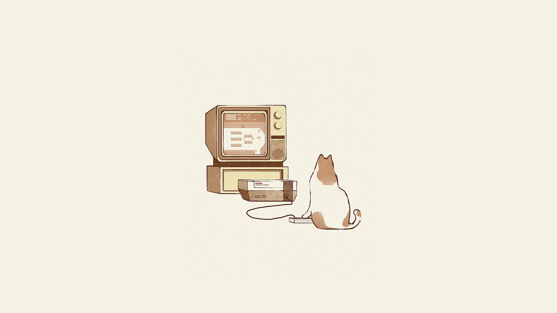 Gato Jugando Videojuego Estética Minimalista Laptop Fondos de pantalla