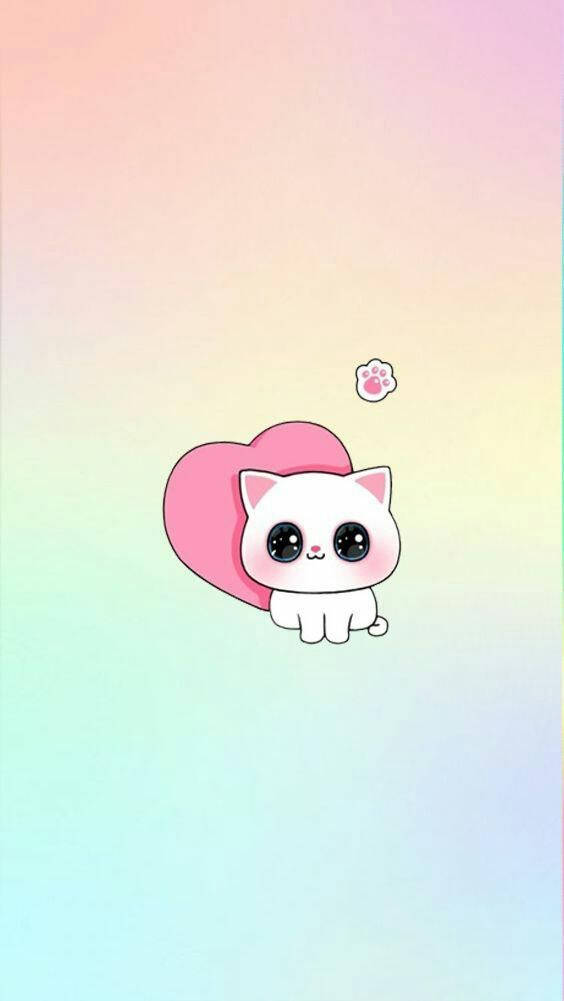 Gato Kawaii Lindo y Femenino con Corazón Fondos de pantalla