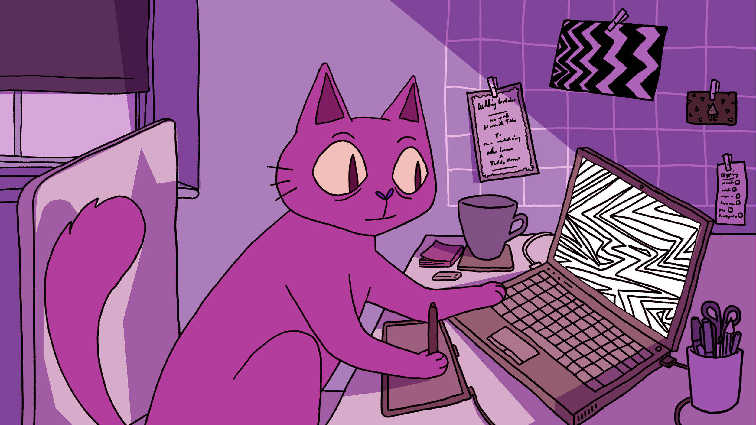 Gato Morado Trabajando en Computadora Fondos de pantalla