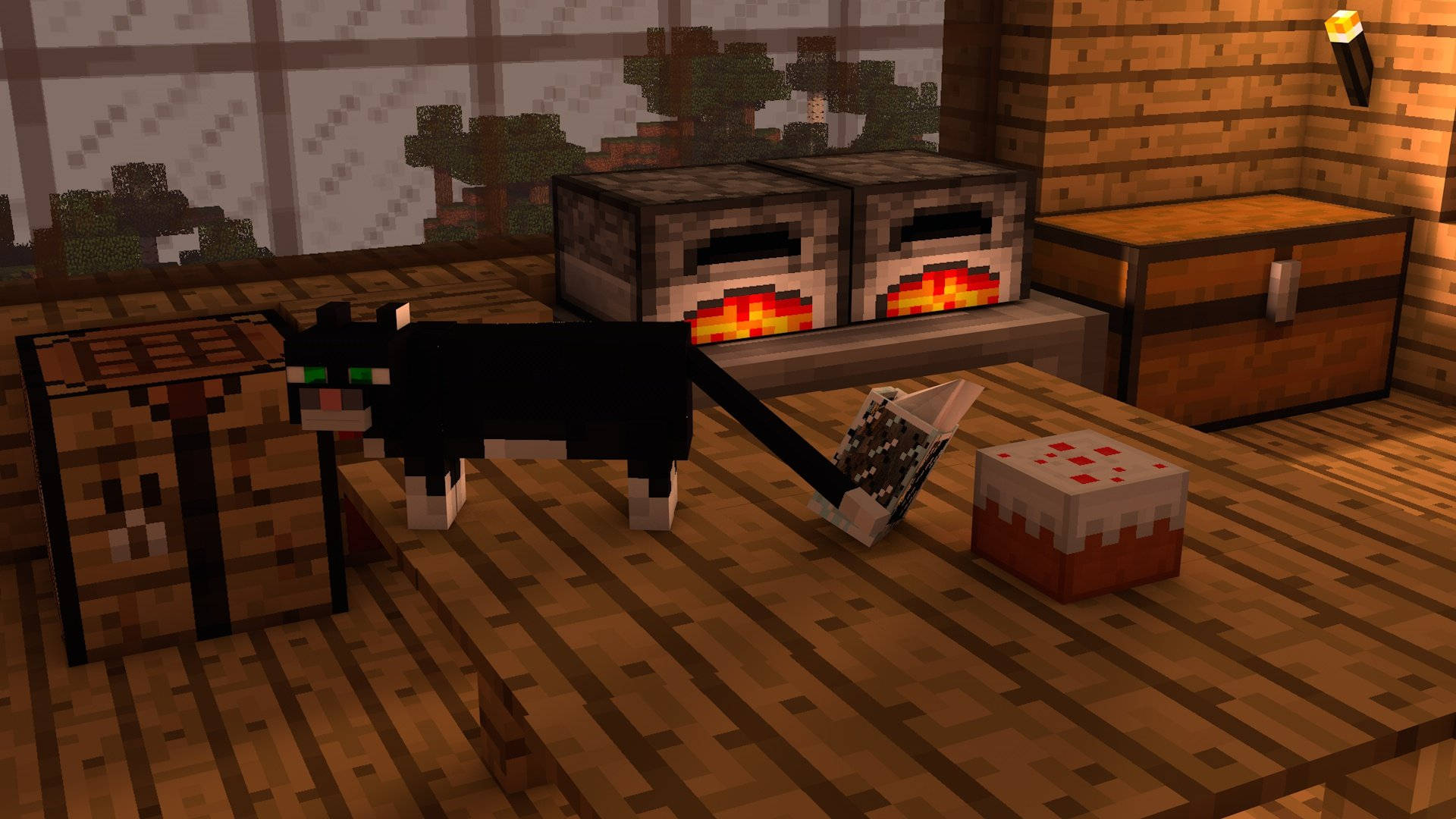 Gato Negro Estético de Minecraft con Cajas Fondos de pantalla