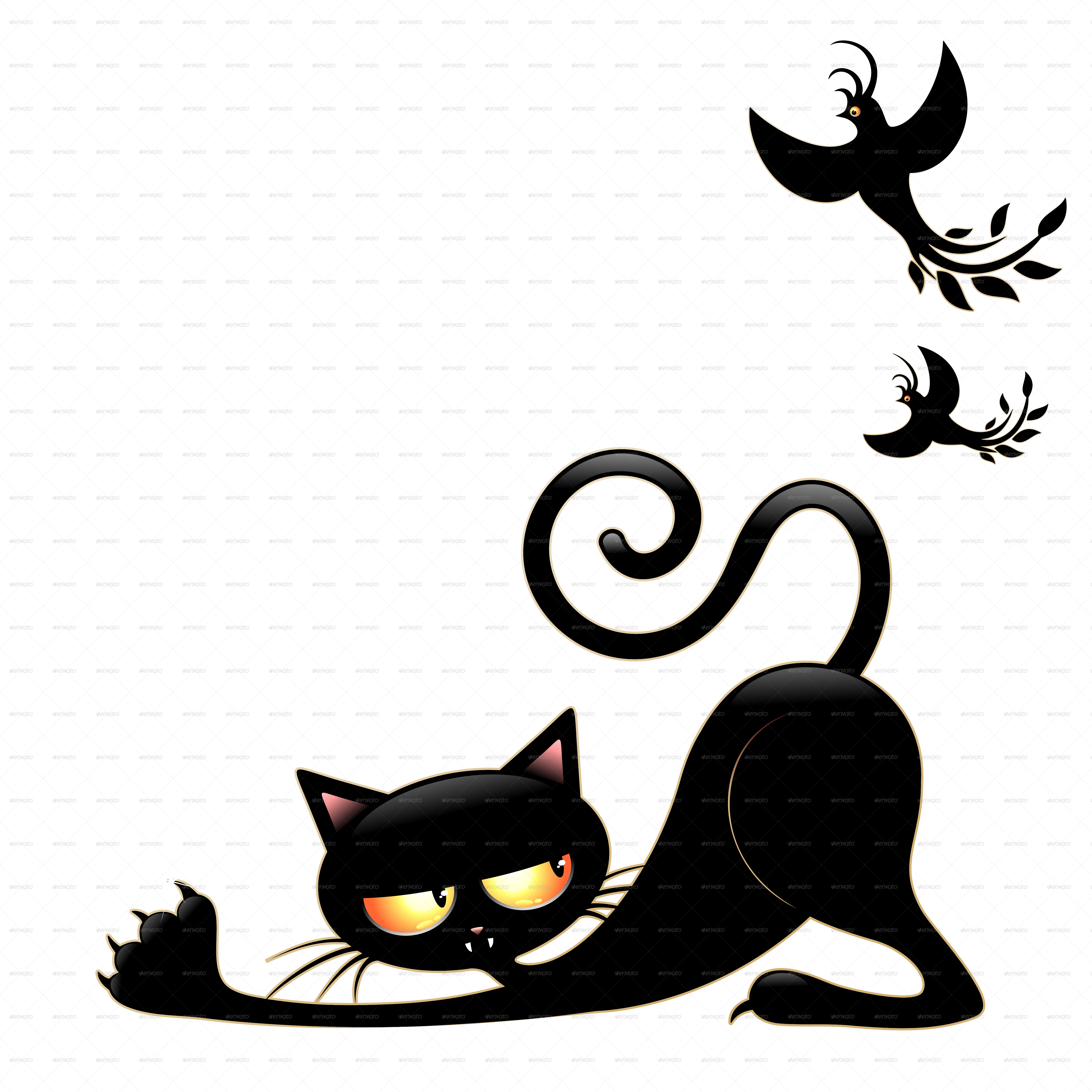 Gato negro sigiloso y pájaros Fondos de pantalla