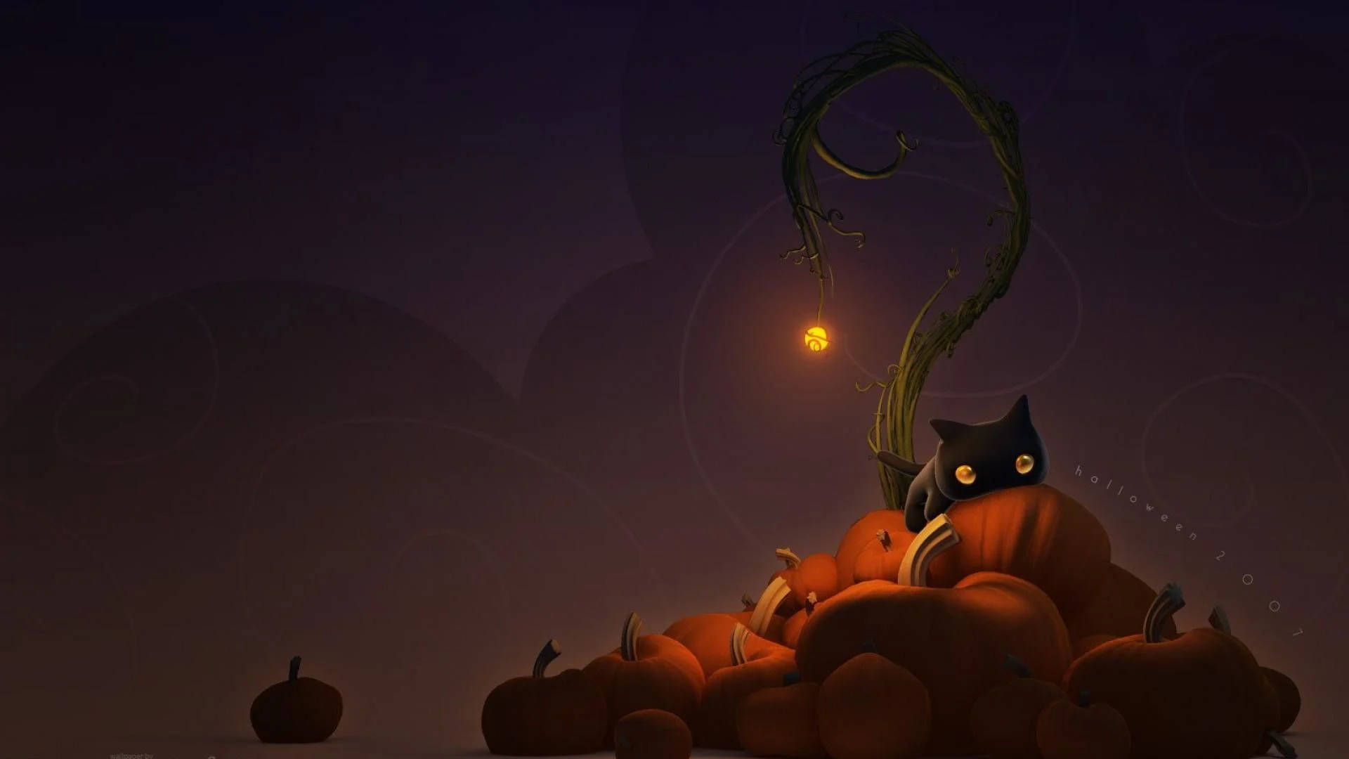 Gato vintage de Halloween en calabazas Fondos de pantalla