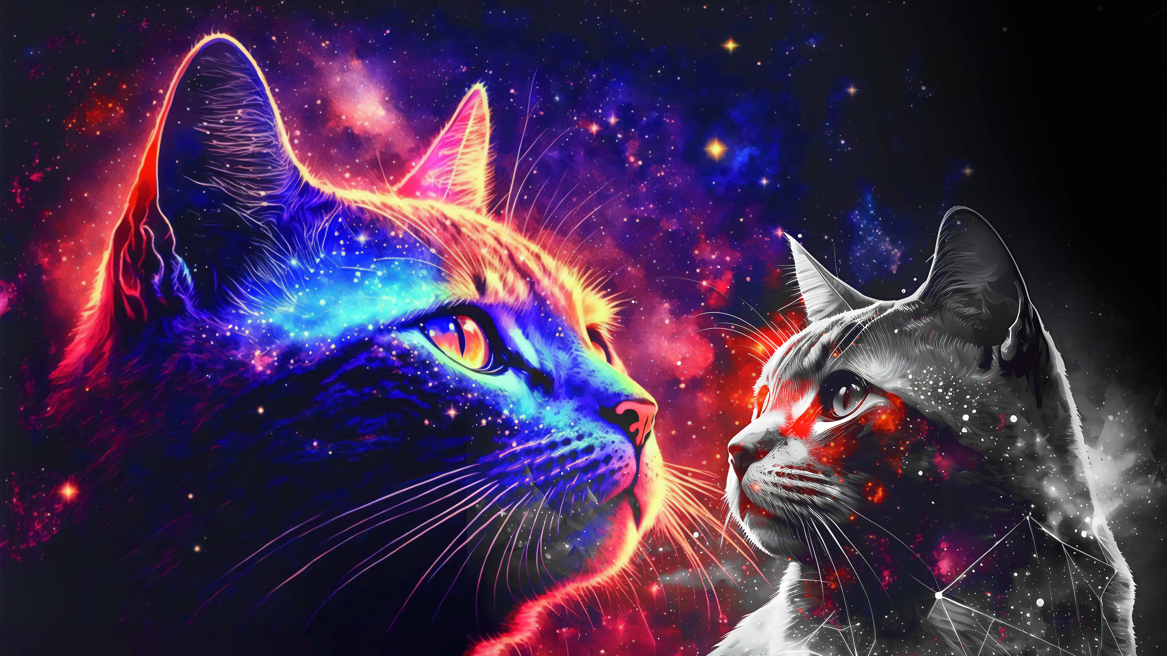 Gatos geniales en cielo estrellado del espacio exterior Fondos de pantalla