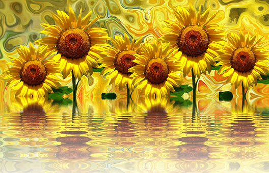 Girasoles vibrantes reflejados en obra de arte Fondos de pantalla