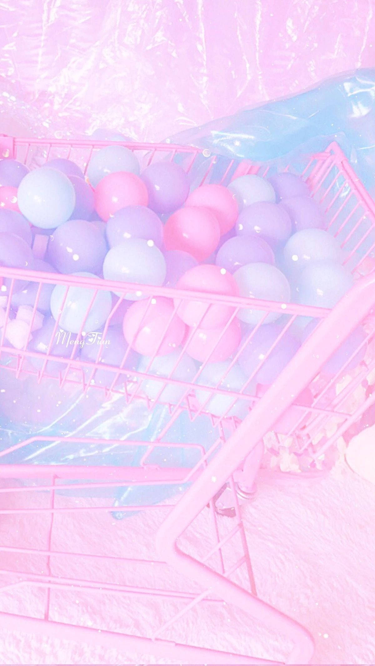 Globos rosas estéticos y adorables en carrito Fondos de pantalla