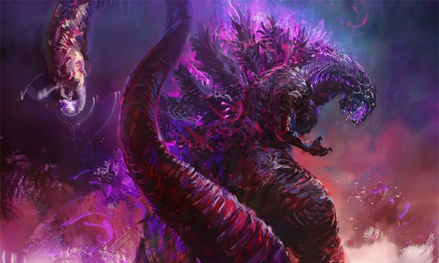 Godzilla con efectos de luz púrpura estéticos Fondos de pantalla
