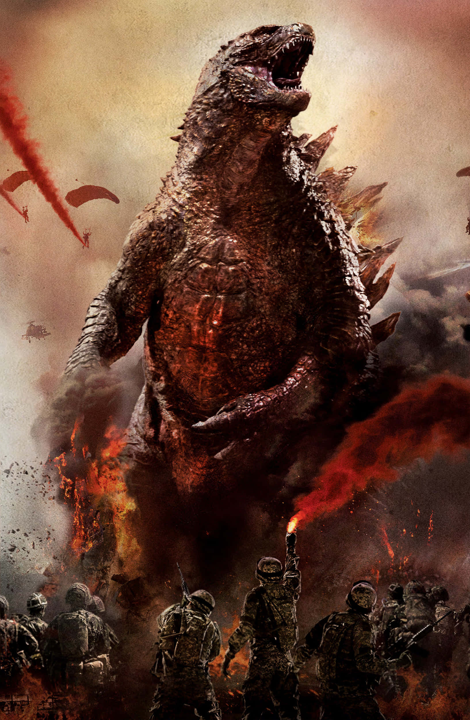 Godzilla Luchando contra Soldados Imagen Fondos de pantalla