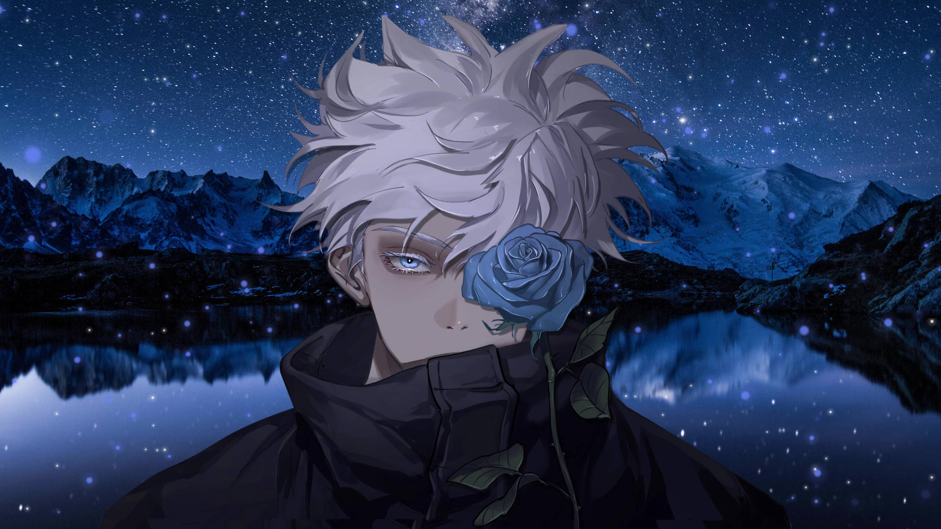 Gojo Satoru con una rosa negra Fondos de pantalla