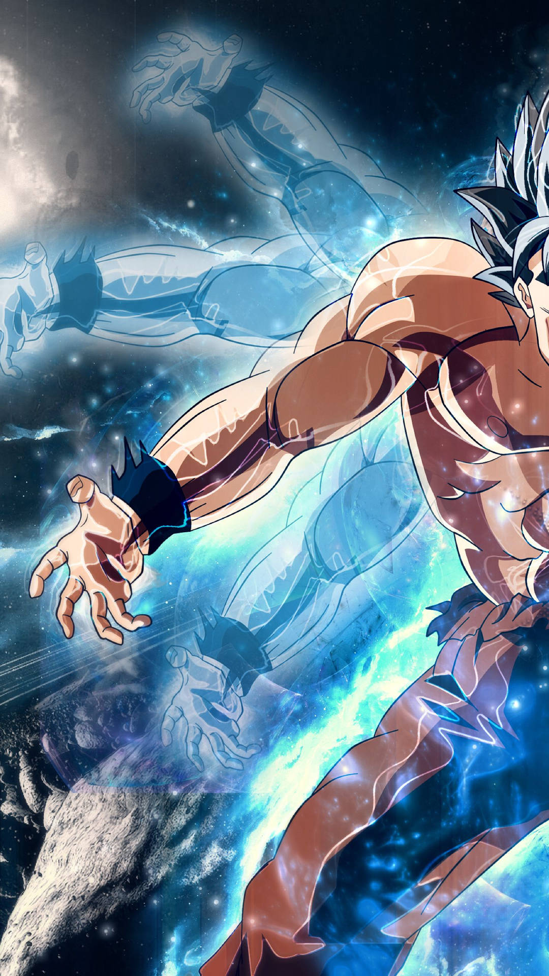 Dragon Ball Super broly San Goku usando sus poderes con relámpagos azules, popular anime Goku.