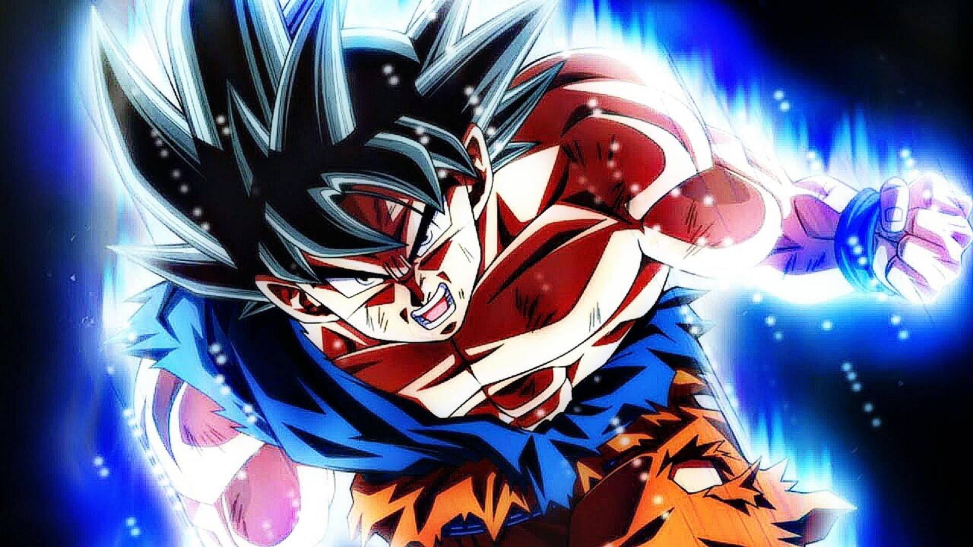 Fondo de pantalla de Goku con aura llameante en su etapa de Instinto Superior.