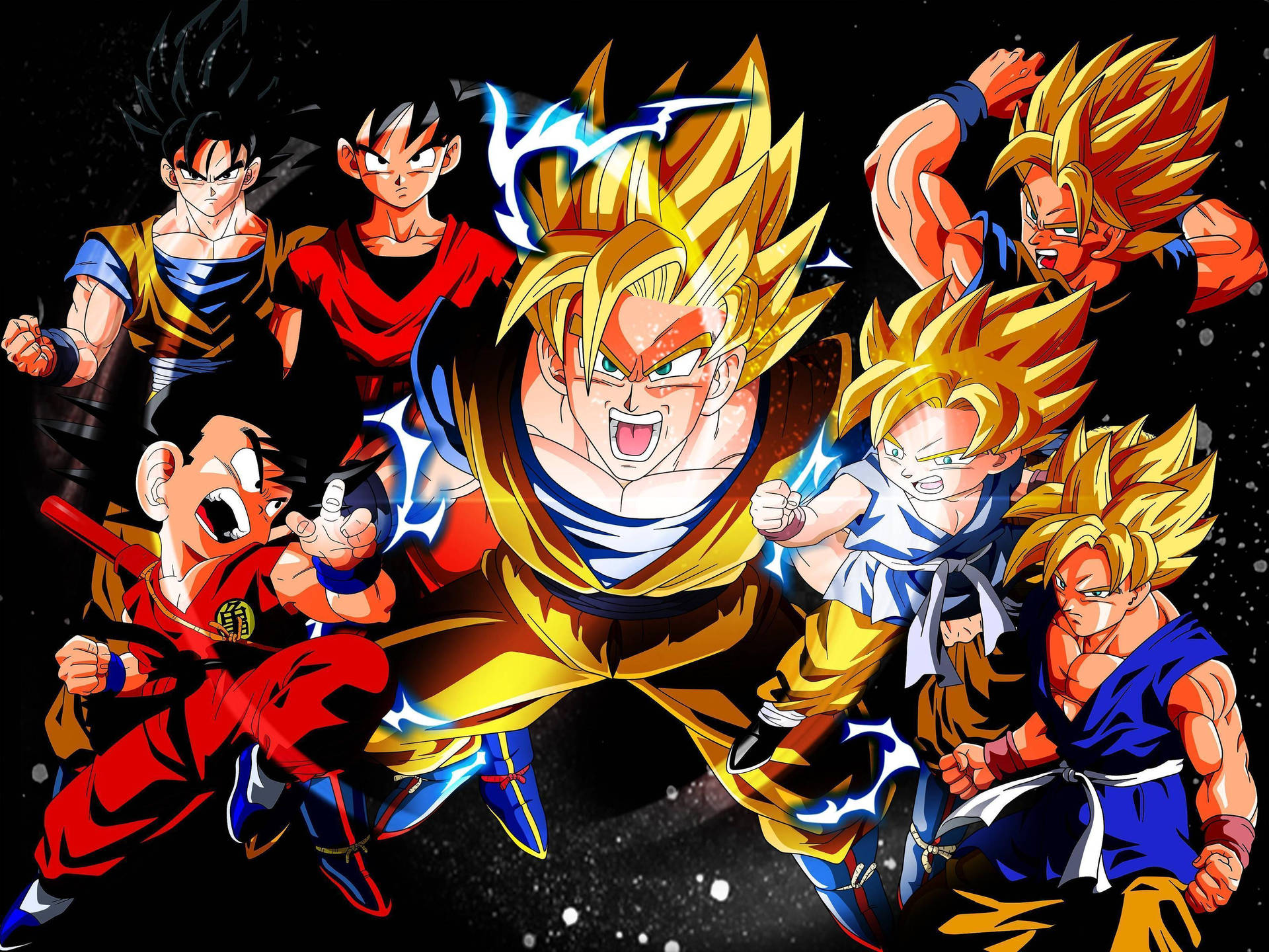 Fondo de pantalla de varias etapas Super Saiyan de Goku.