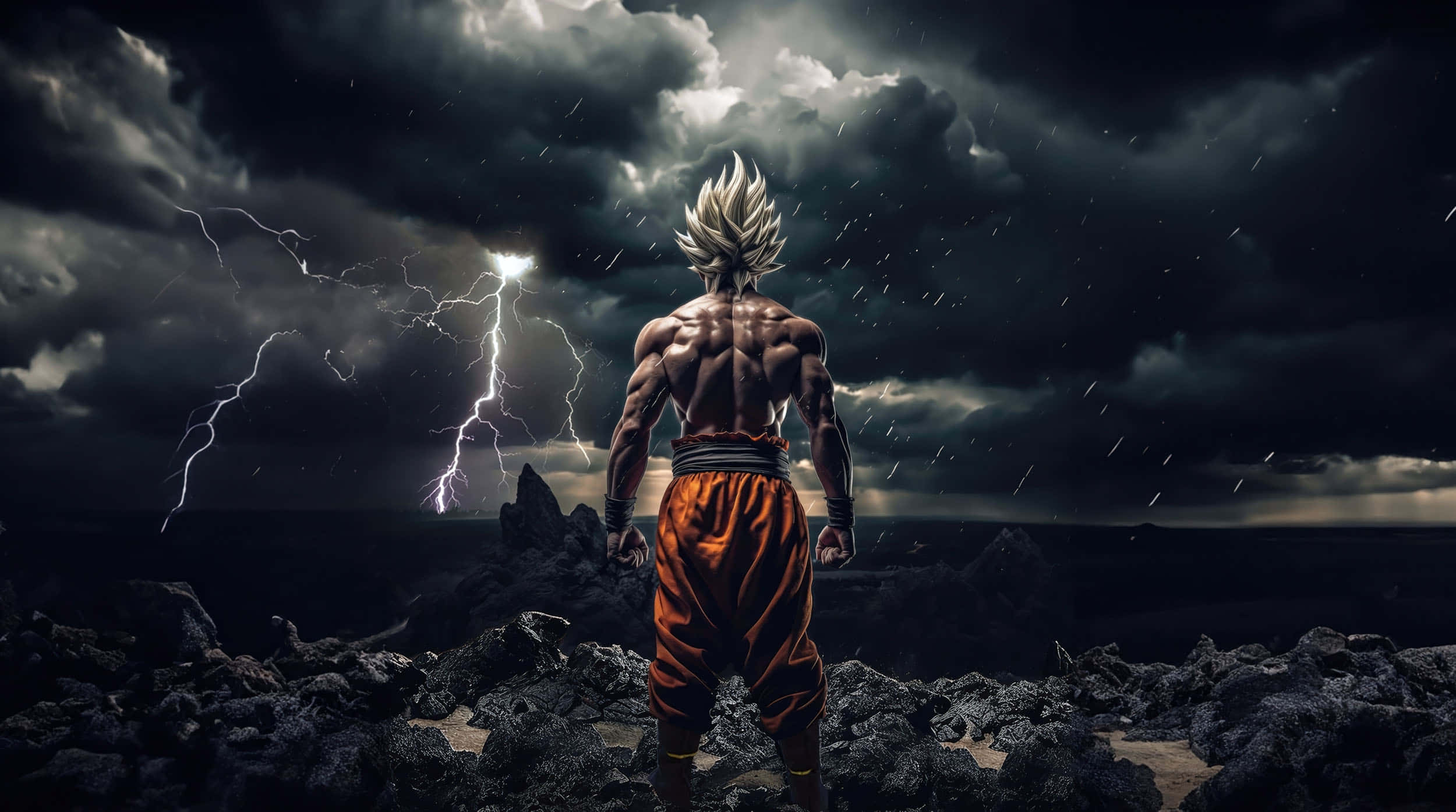 Goku Ultra Instinct Oscuro con Rayos Fondos de pantalla