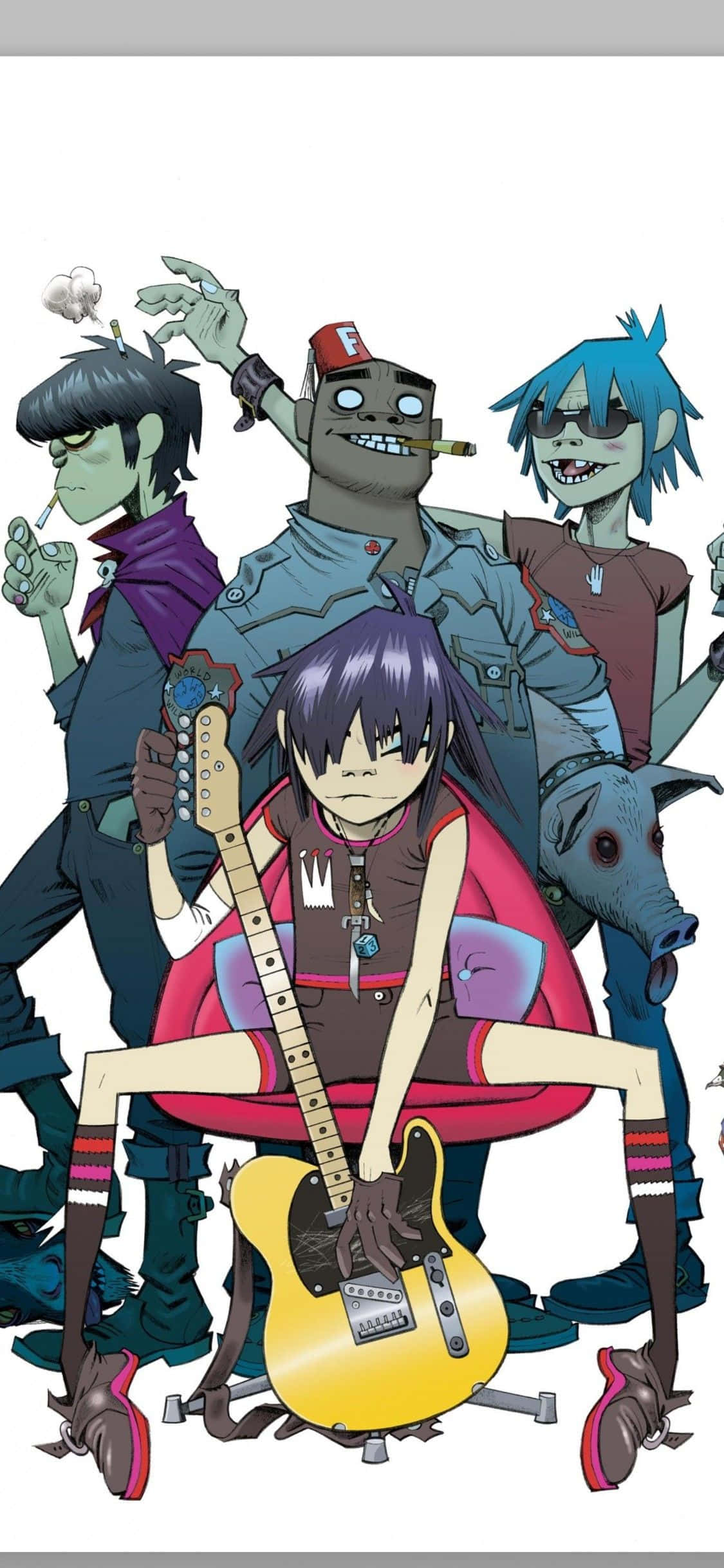 Gorillaz iPhone Miembros de la Banda con Noodle al Centro Fondos de pantalla