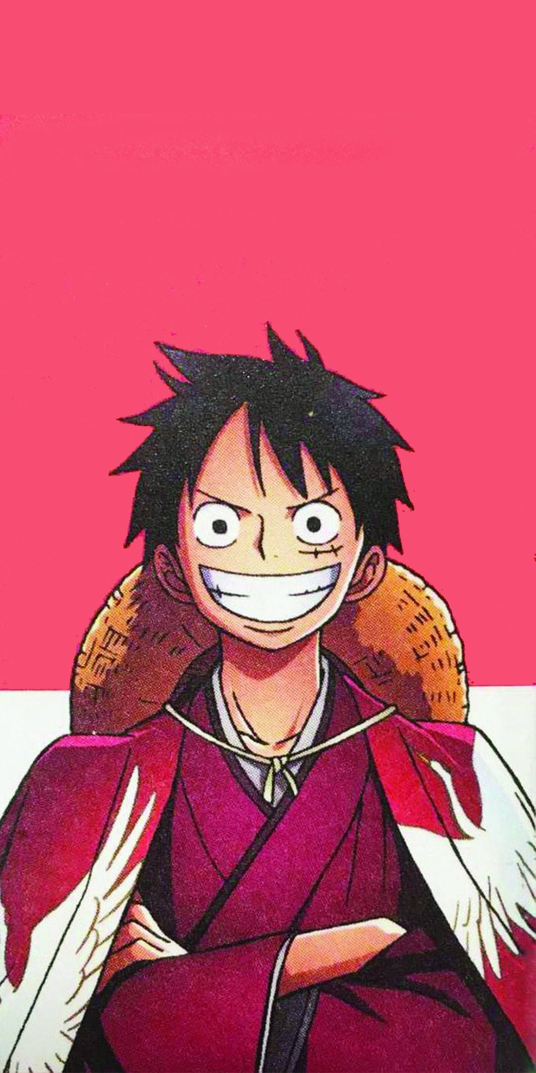 Gran Sonrisa de Luffy Sobre Fondo Rojo y Blanco Fondos de pantalla