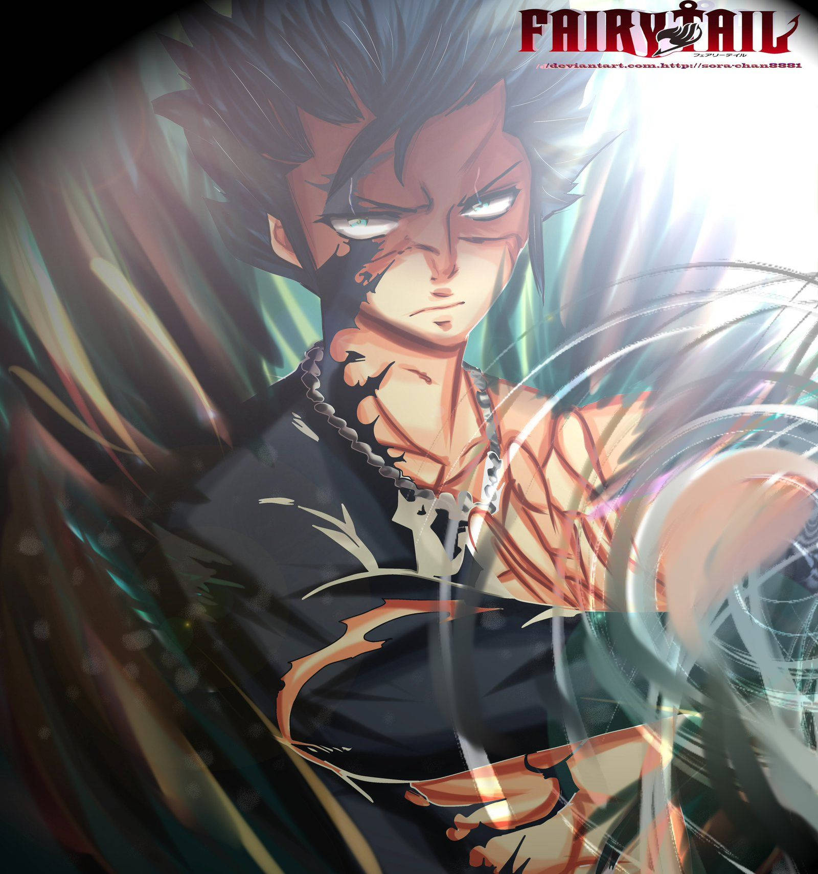 Impresionante fondo de pantalla de Demon Slayer de Gray Fullbuster con su cabello negro recogido y la mitad de su cuerpo cubierta de negro mientras usa un collar de plata, del anime Fairy Tail. — Demon Slayer Fondos de pantalla