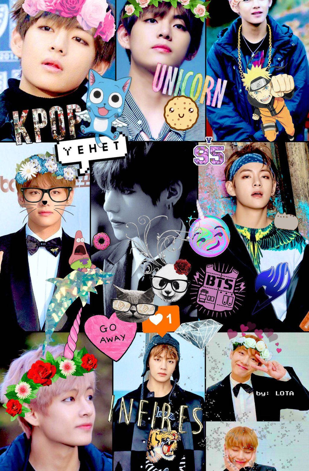 Miembros de la boyband BTS: V, Jungkook, Jimin, Suga, Jin, RM y J-Hope con lindos stickers.