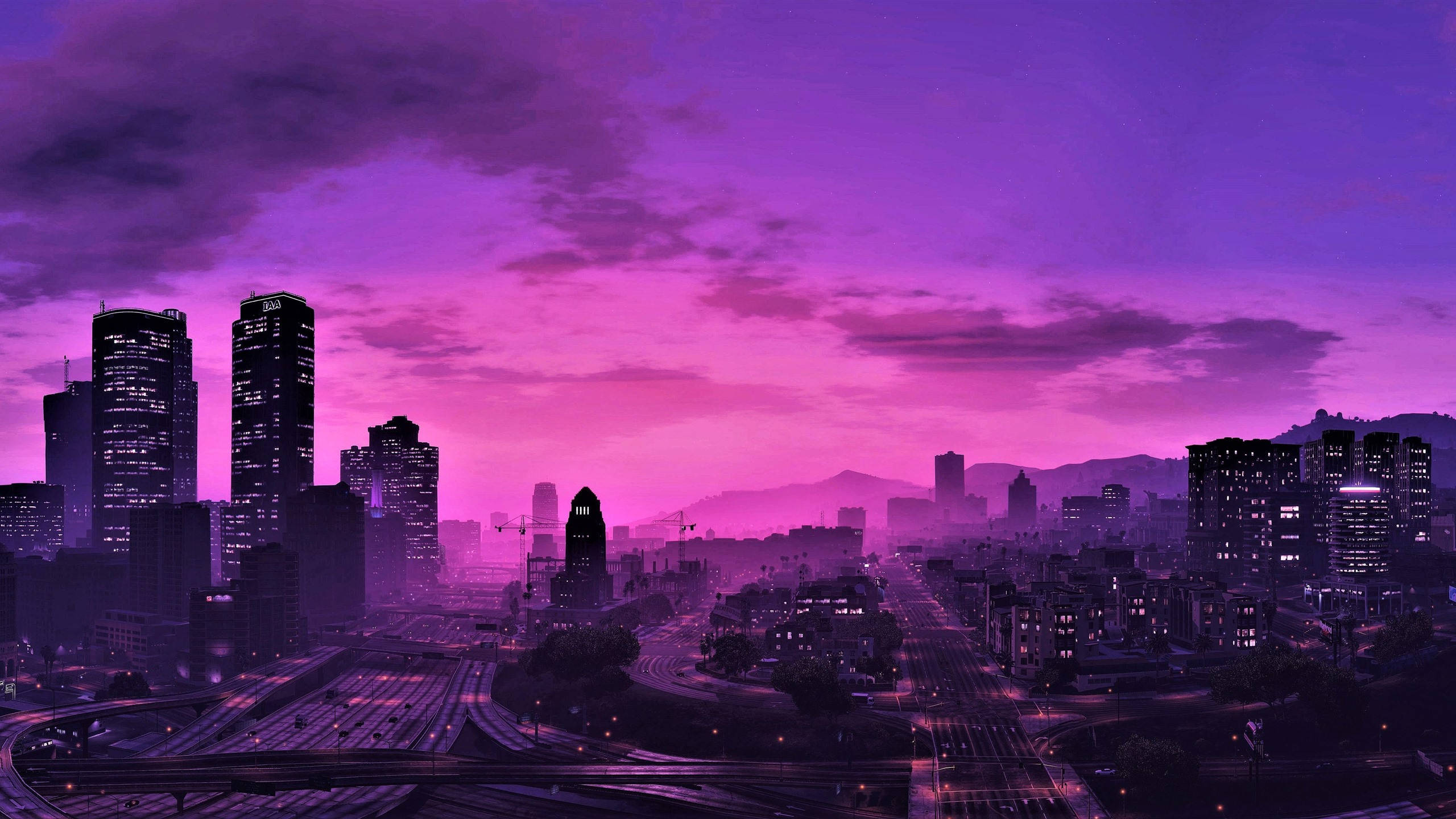 GTA 5 2560x1440 Cielo Nocturno Púrpura Fondos de pantalla