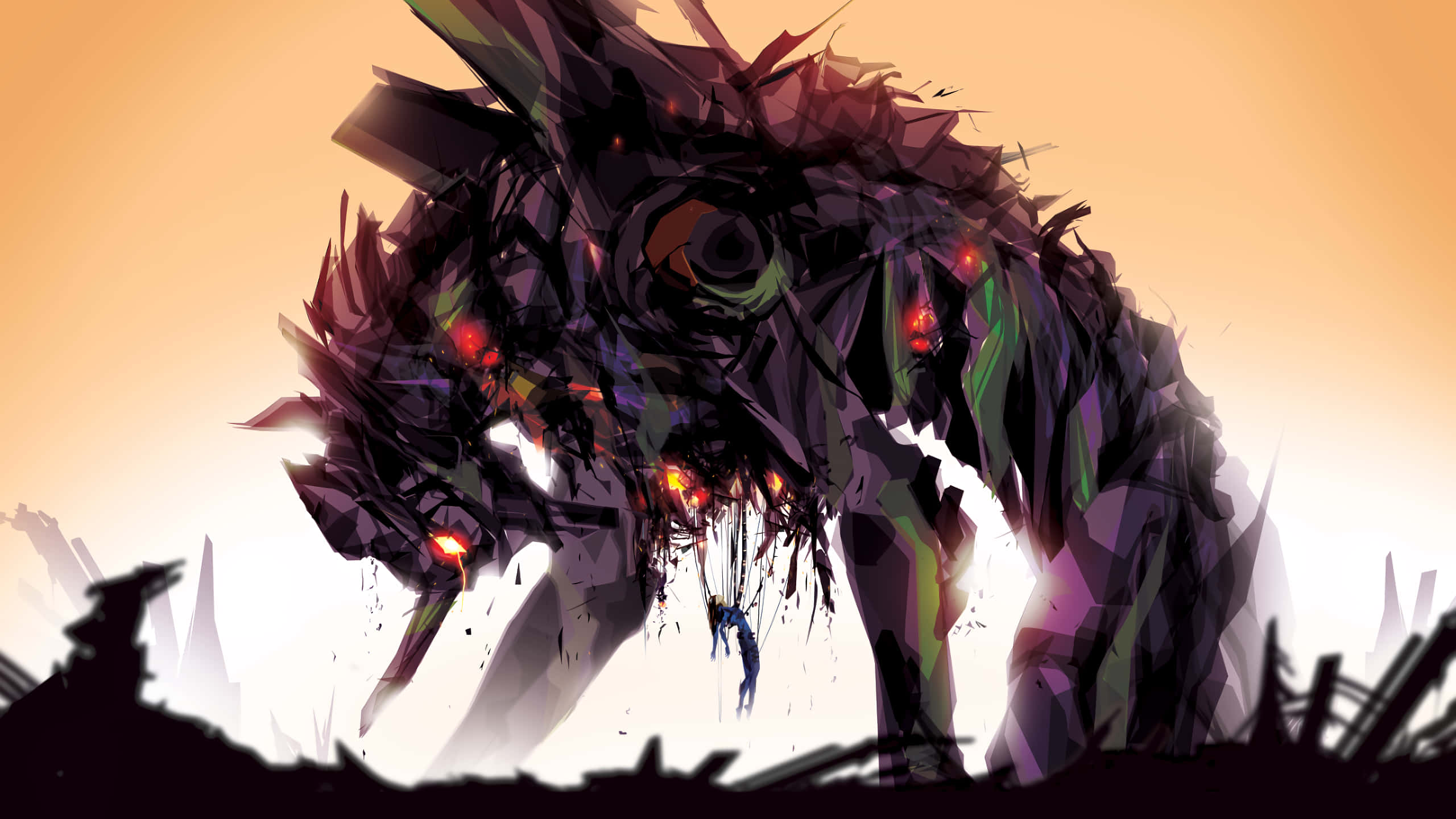 Guardiana Meca Futurista de Neon Genesis Evangelion contra el Cielo del Atardecer Fondos de pantalla