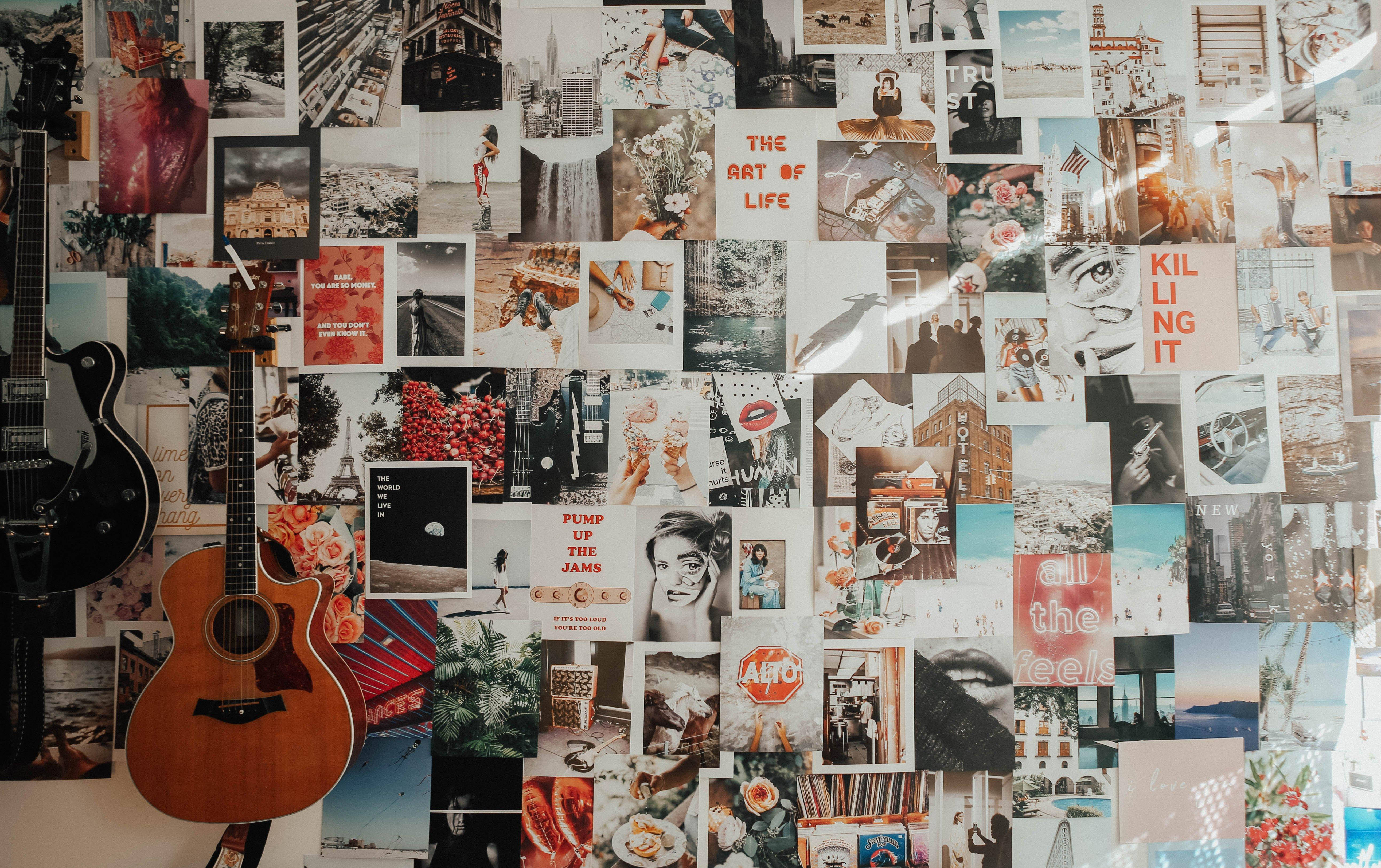Guitarra en collage estético de pared Fondos de pantalla