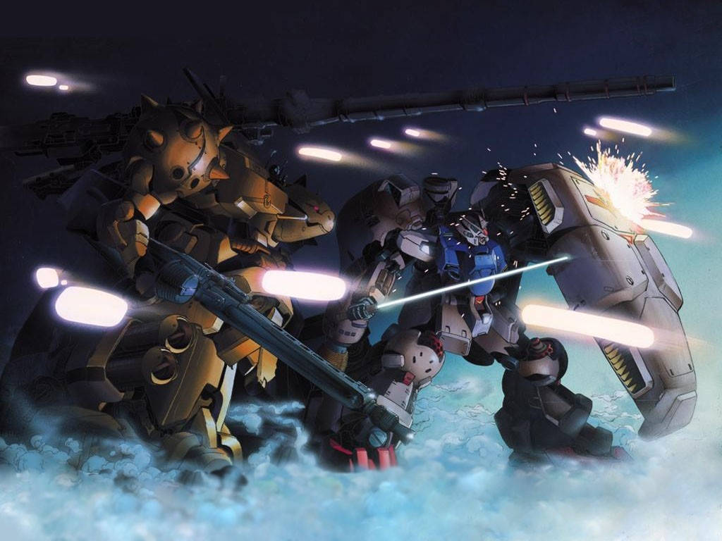 Gundam Protegiendo y Atacando Mobile Suit Gundam