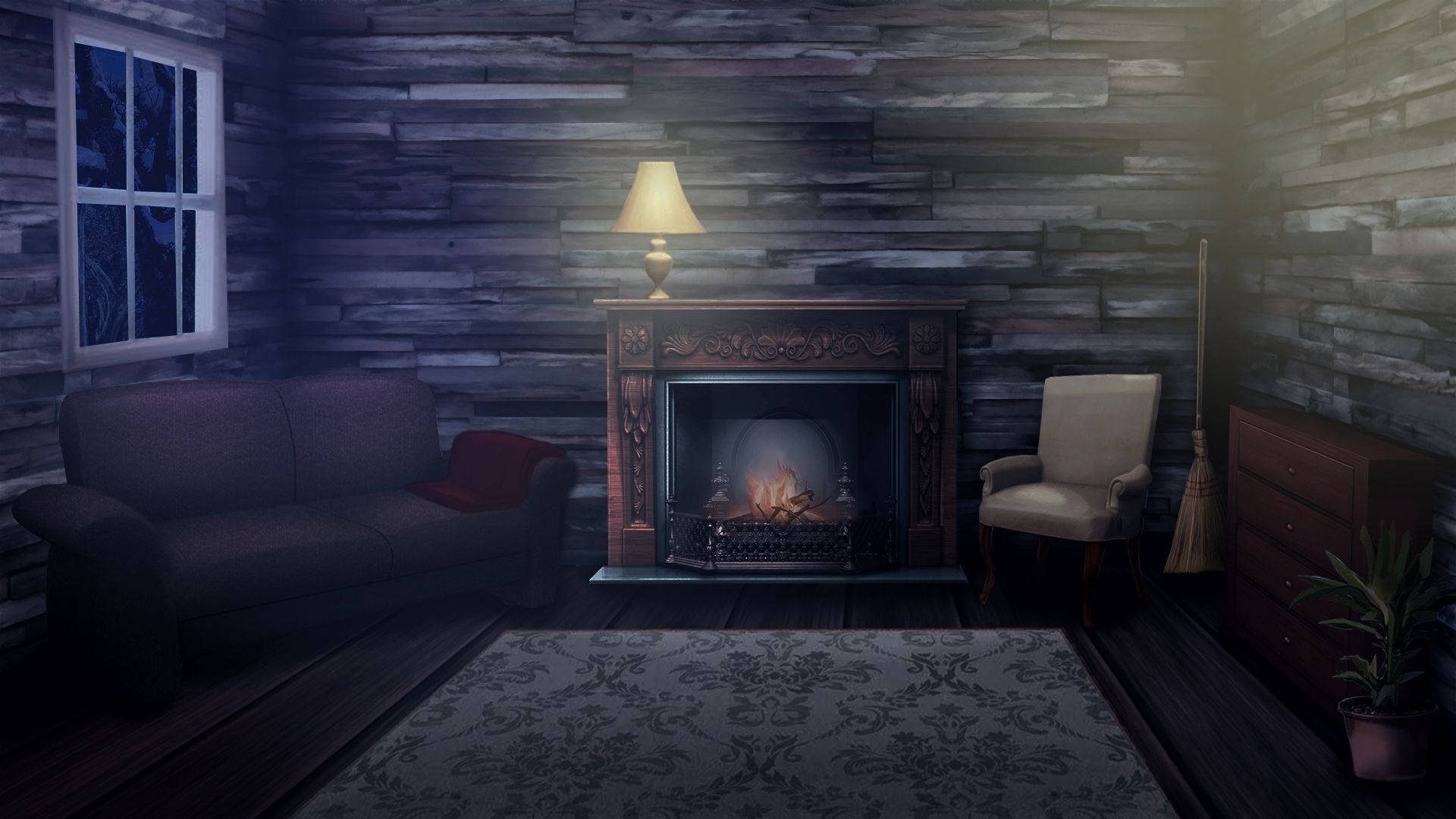 Habitación anime con chimenea Fondos de pantalla
