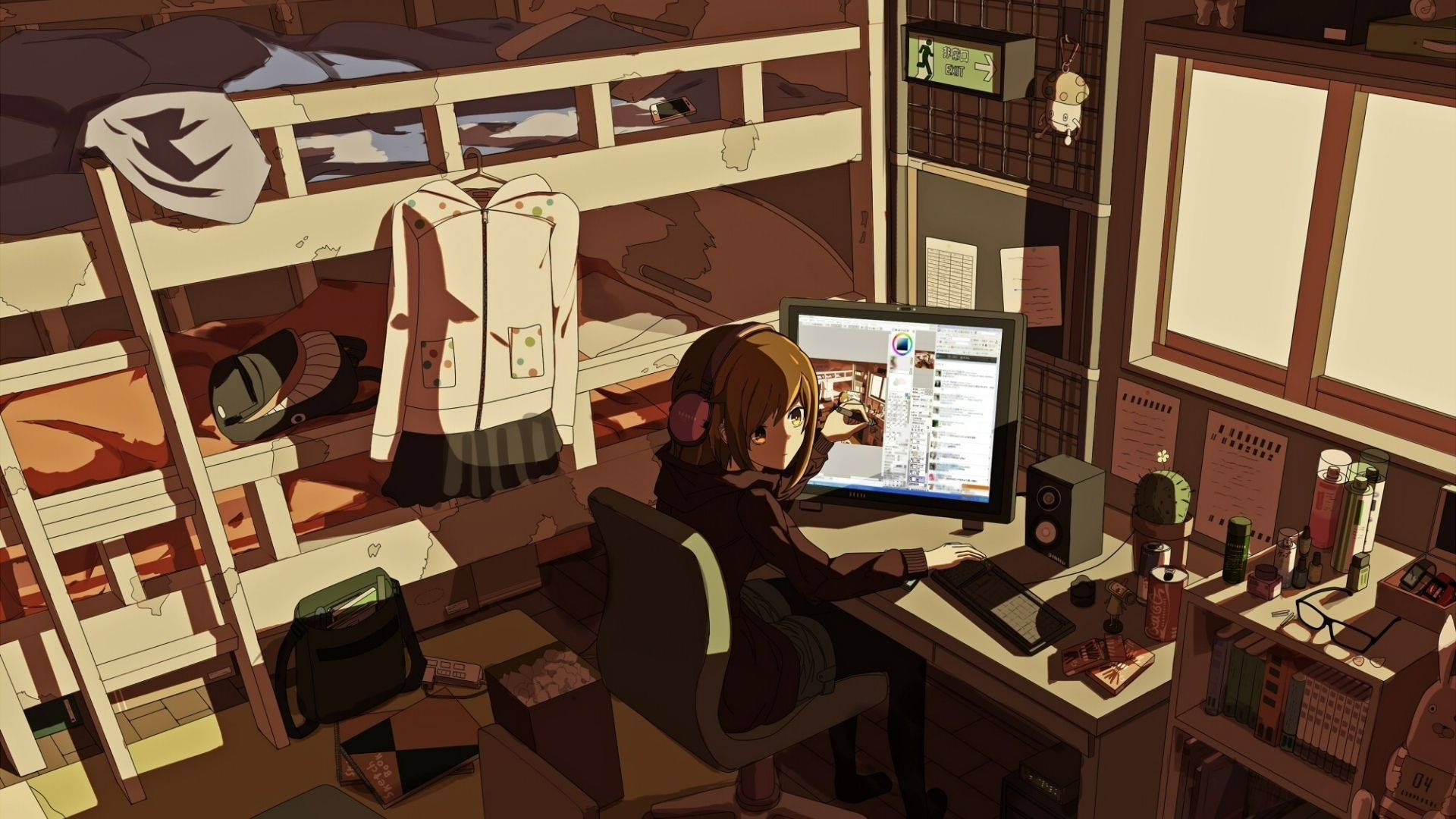 Habitación anime de una estudiante Fondos de pantalla