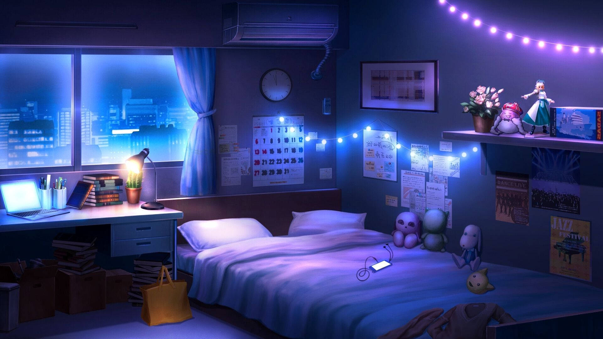 Habitación de anime iluminada Fondos de pantalla