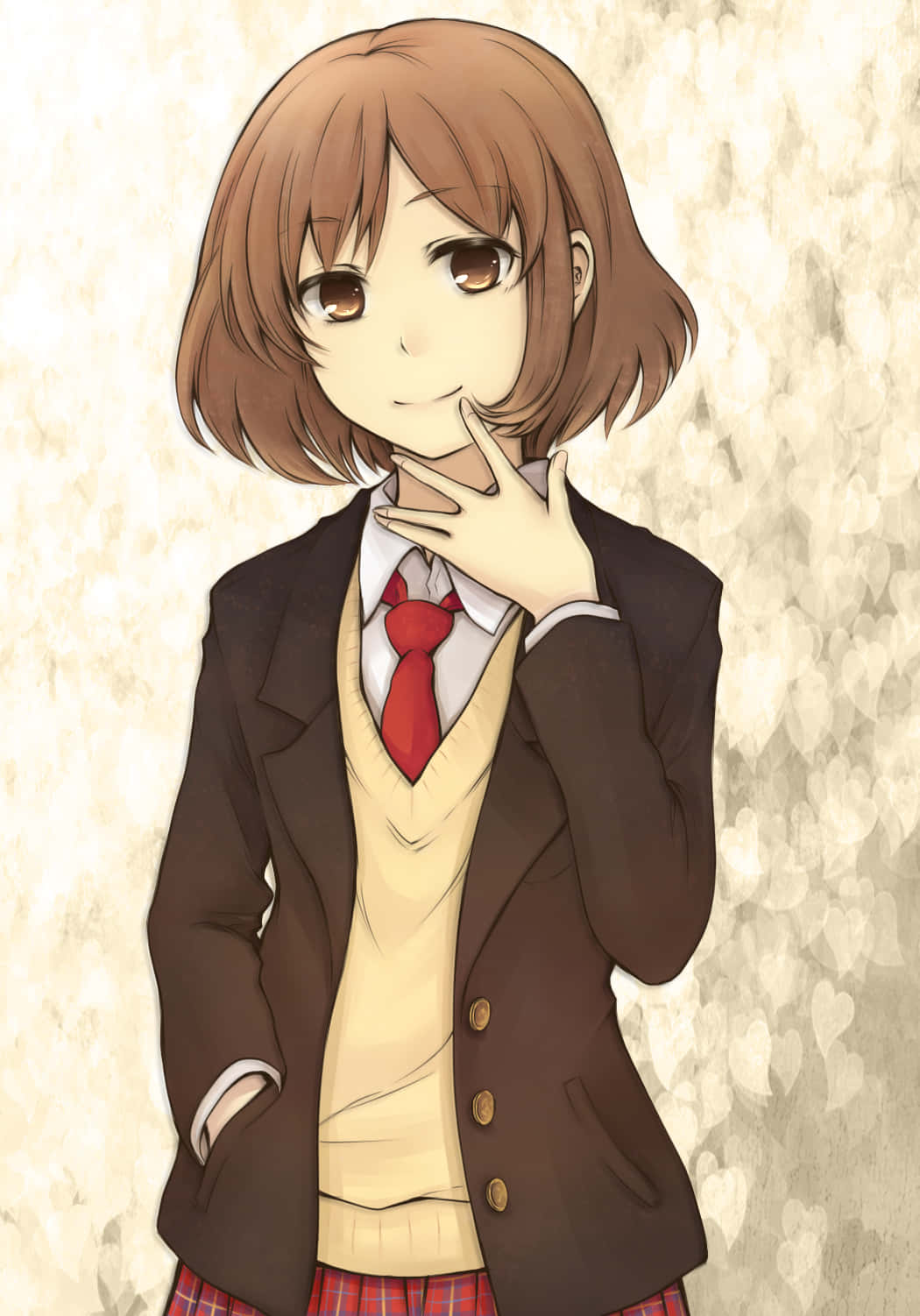Haruhi Sasaki posando contra un fondo escénico Fondos de pantalla