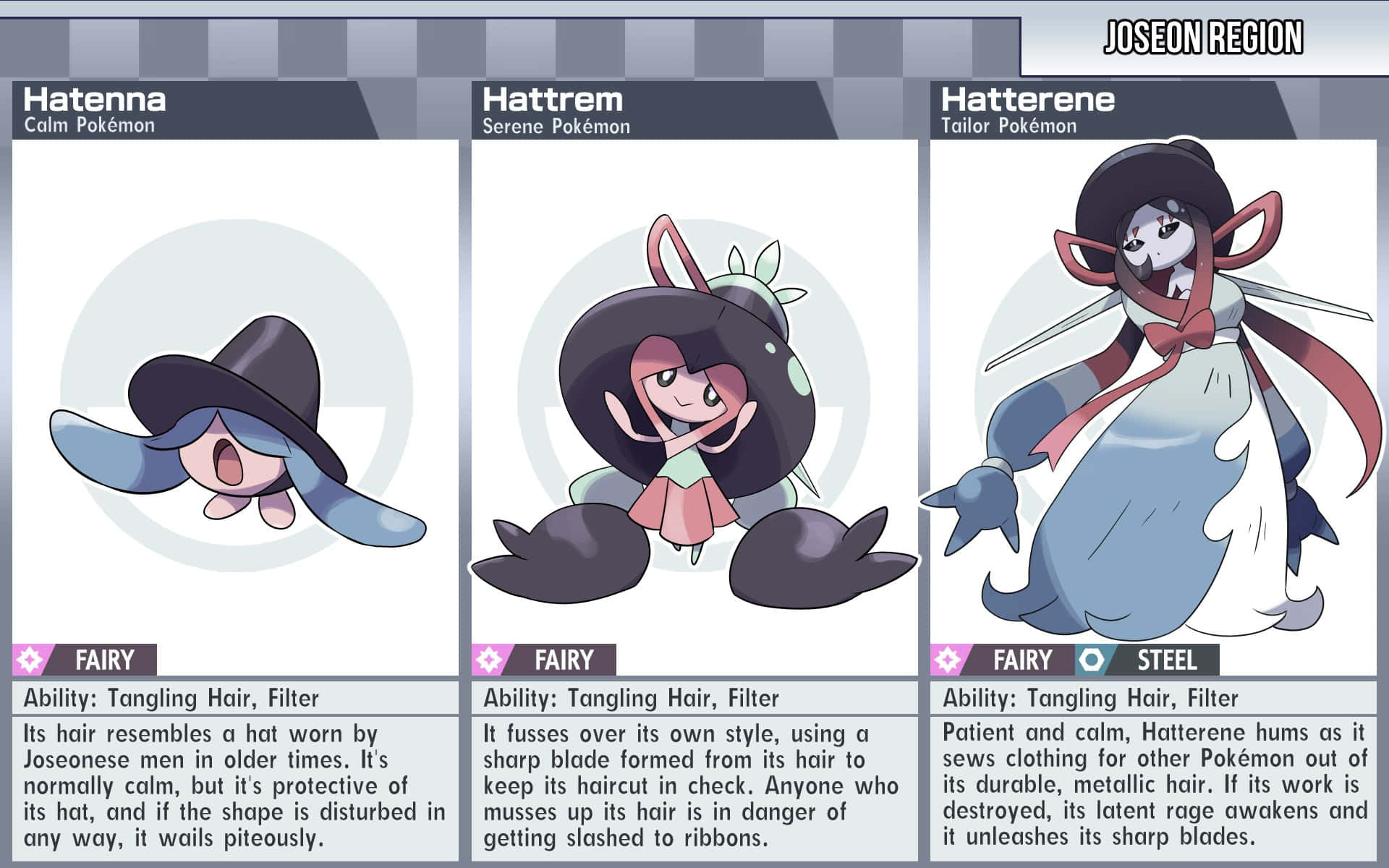 Hatenna, Hattrem y Hatterene con descripciones Fondos de pantalla