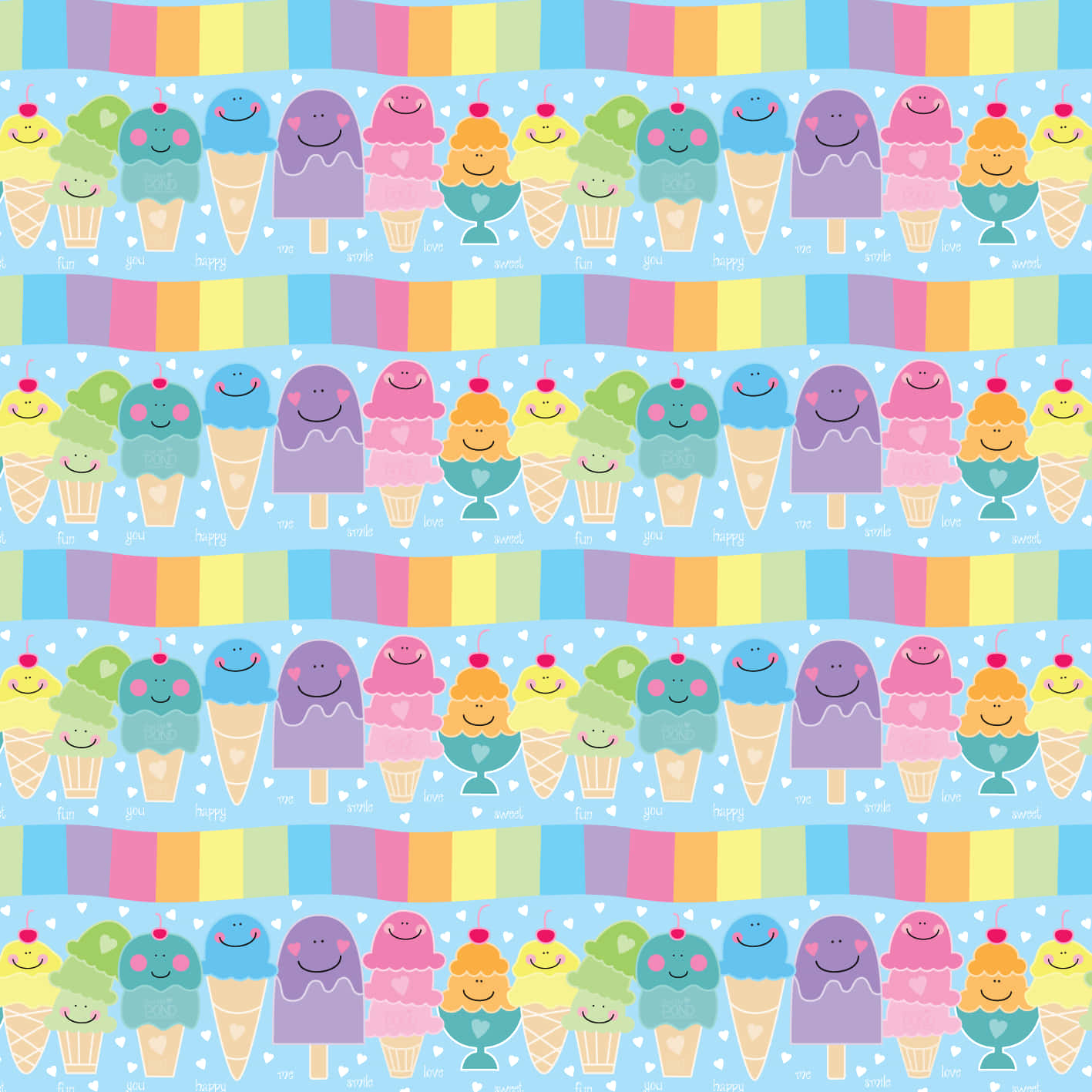 Helado lindo arcoíris con caritas sonrientes Fondos de pantalla