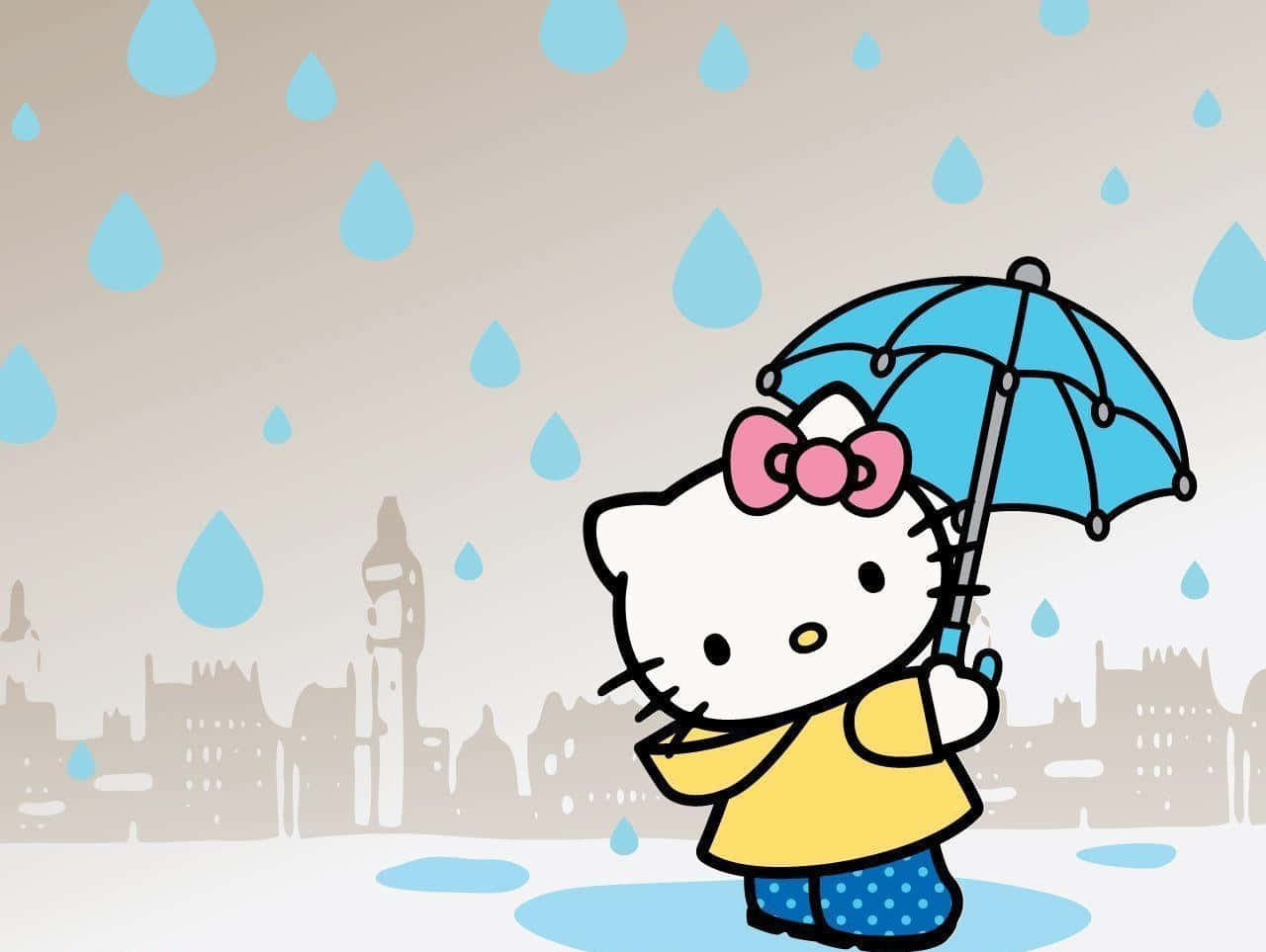 Hello Kitty Laptop Lluvia Ciudad Fondos de pantalla
