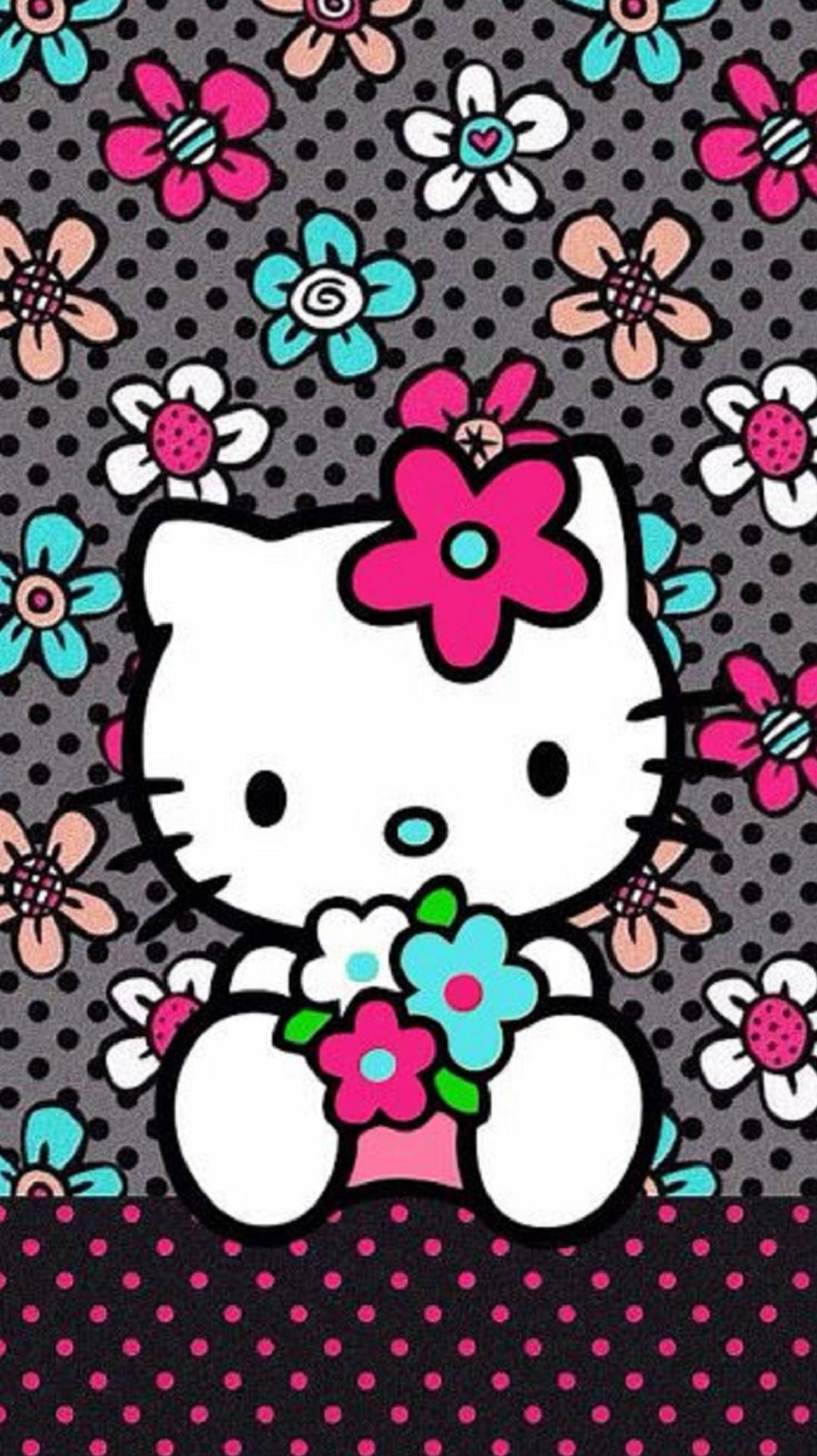 Hello Kitty Negra con Flores Fondos de pantalla