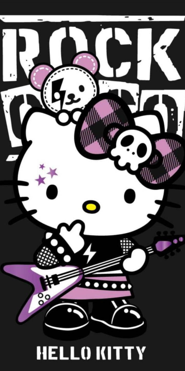 Hello Kitty Rockstar en Morado y Negro Fondos de pantalla