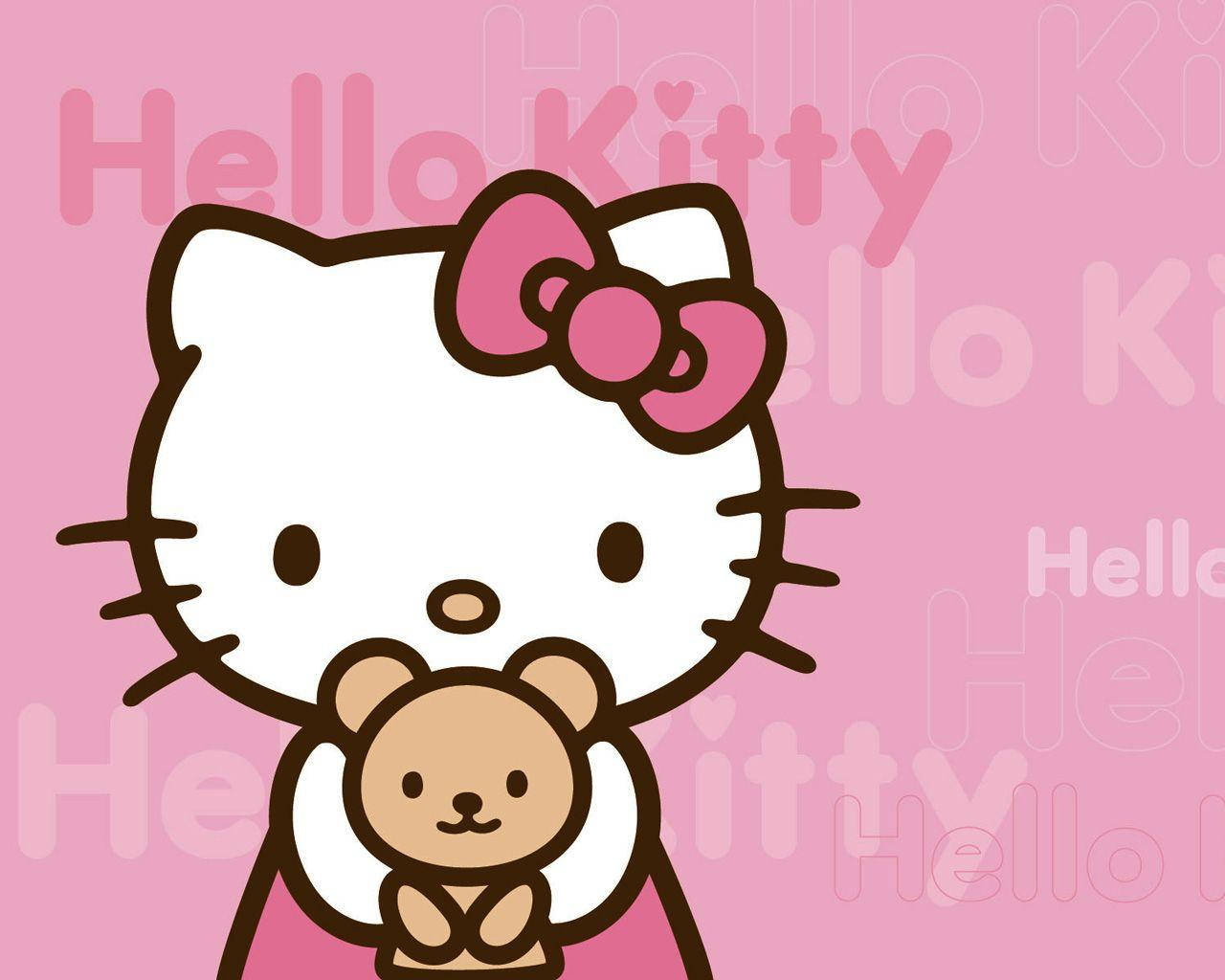 Hello Kitty Rosa con Osito de Peluche Fondos de pantalla