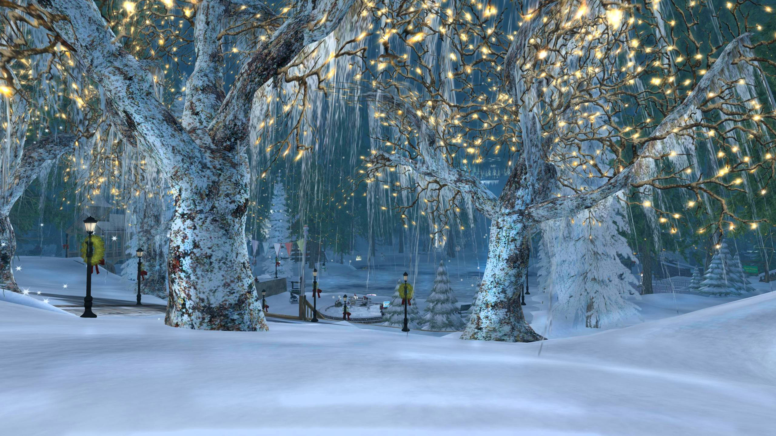 Hermosa animación de árboles de Navidad en la nieve Fondos de pantalla