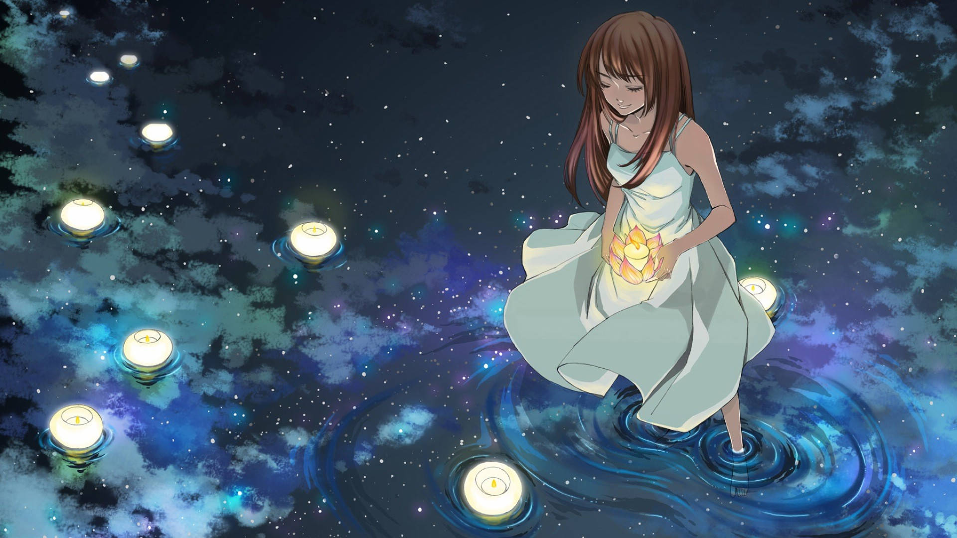 Hermosa chica anime en un lago Fondos de pantalla