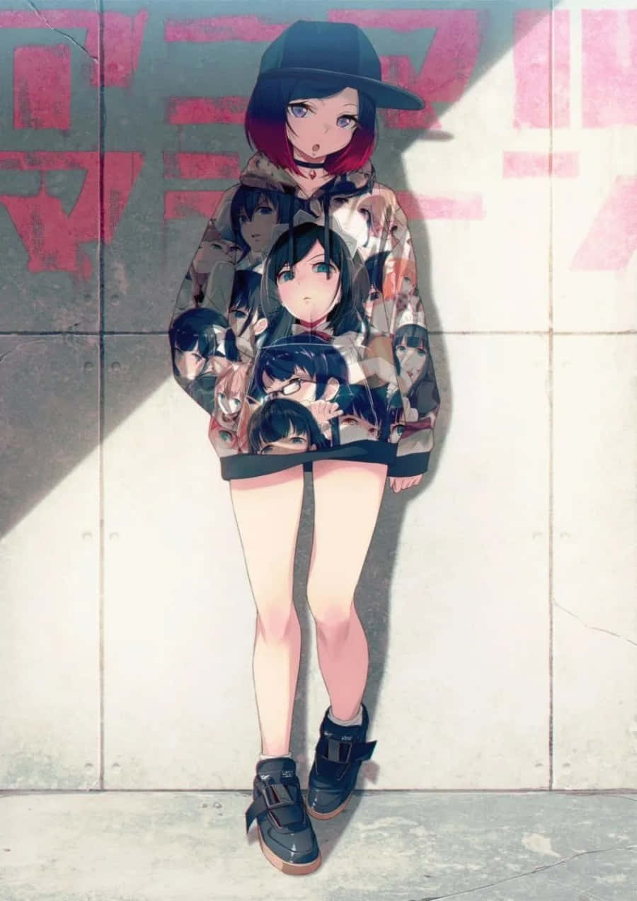 Hermosa chica anime con una sudadera con capucha elegante Fondos de pantalla