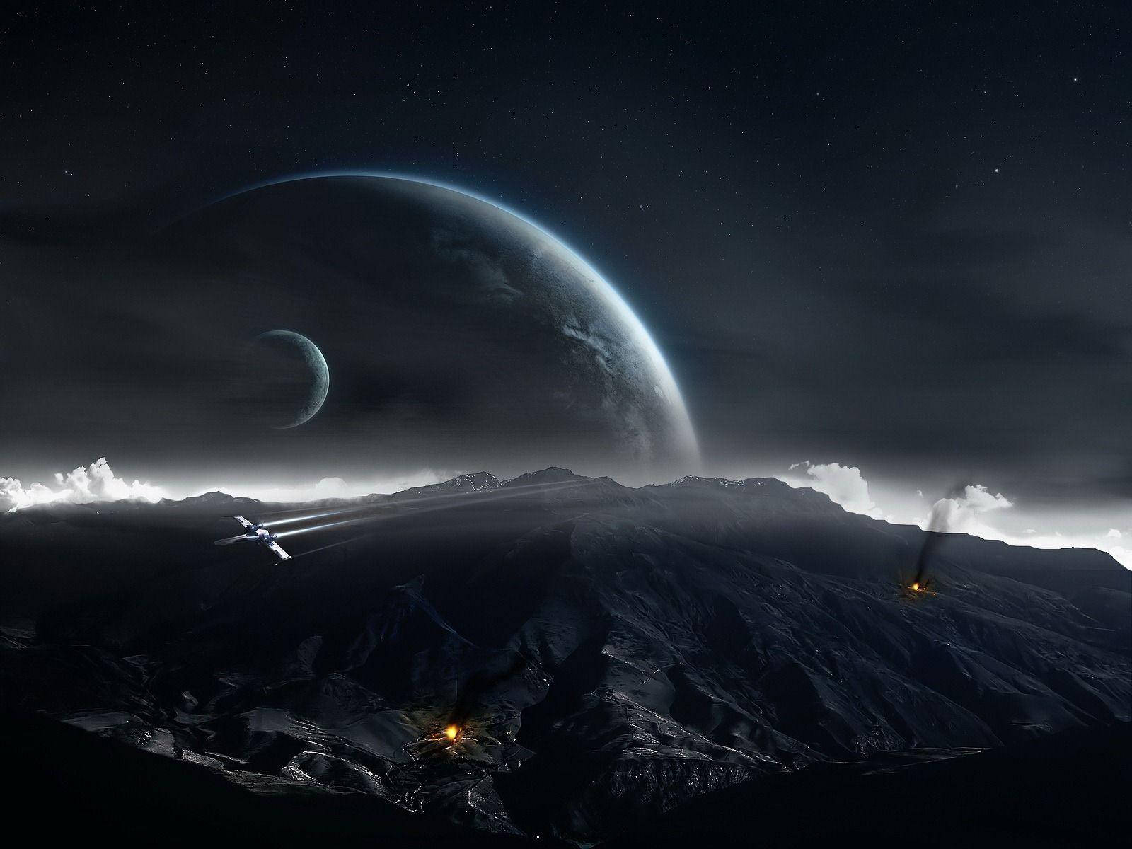 Hermosa Cordillera Oscura con Planetas Fondos de pantalla