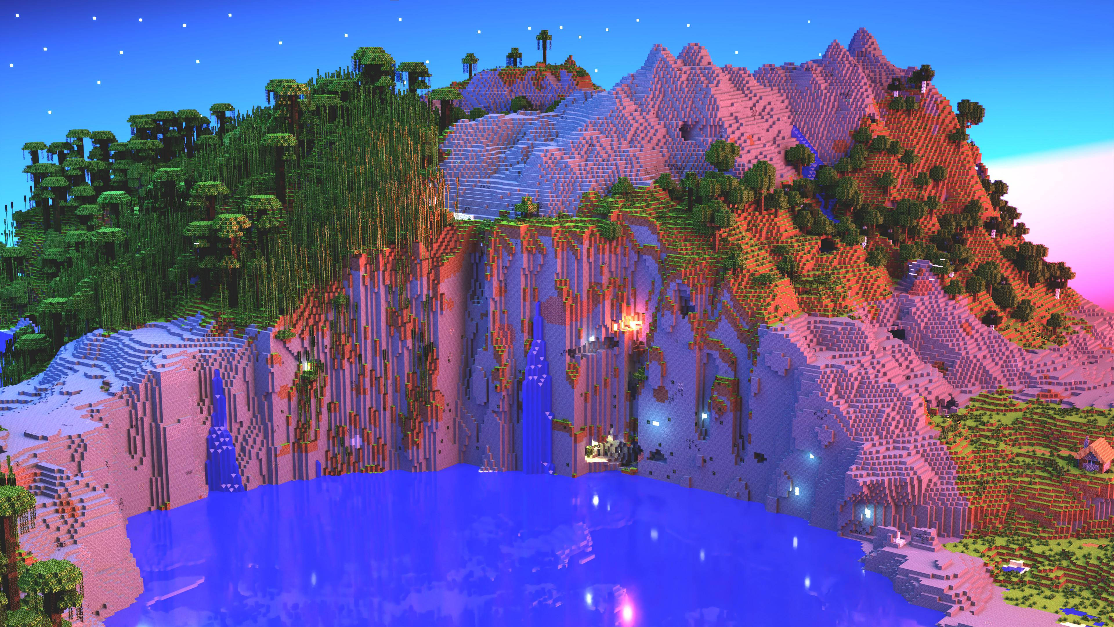 Hermosa Montaña Rosa de Minecraft Fondos de pantalla