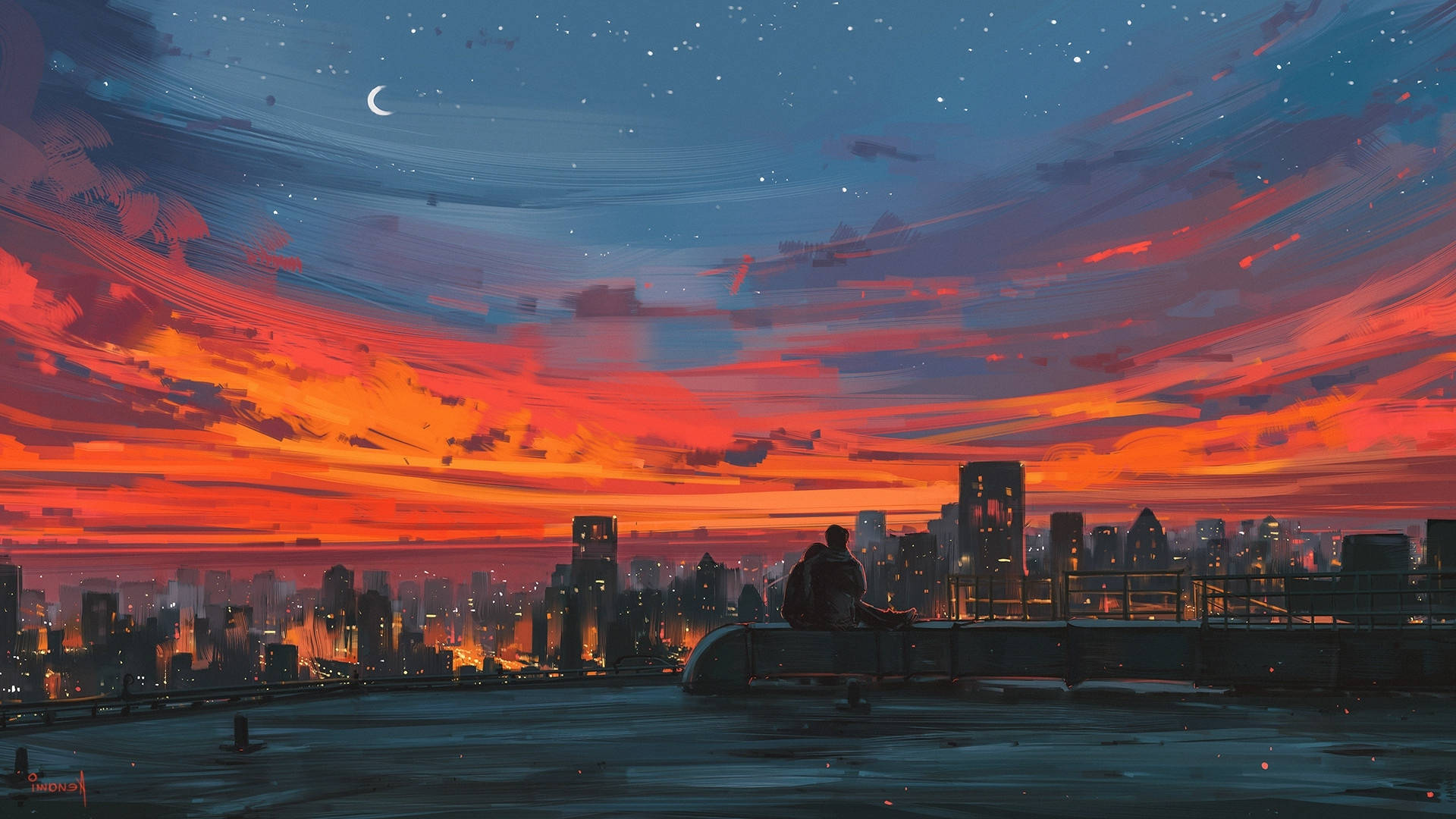 Hermosa pareja anime al atardecer Fondos de pantalla